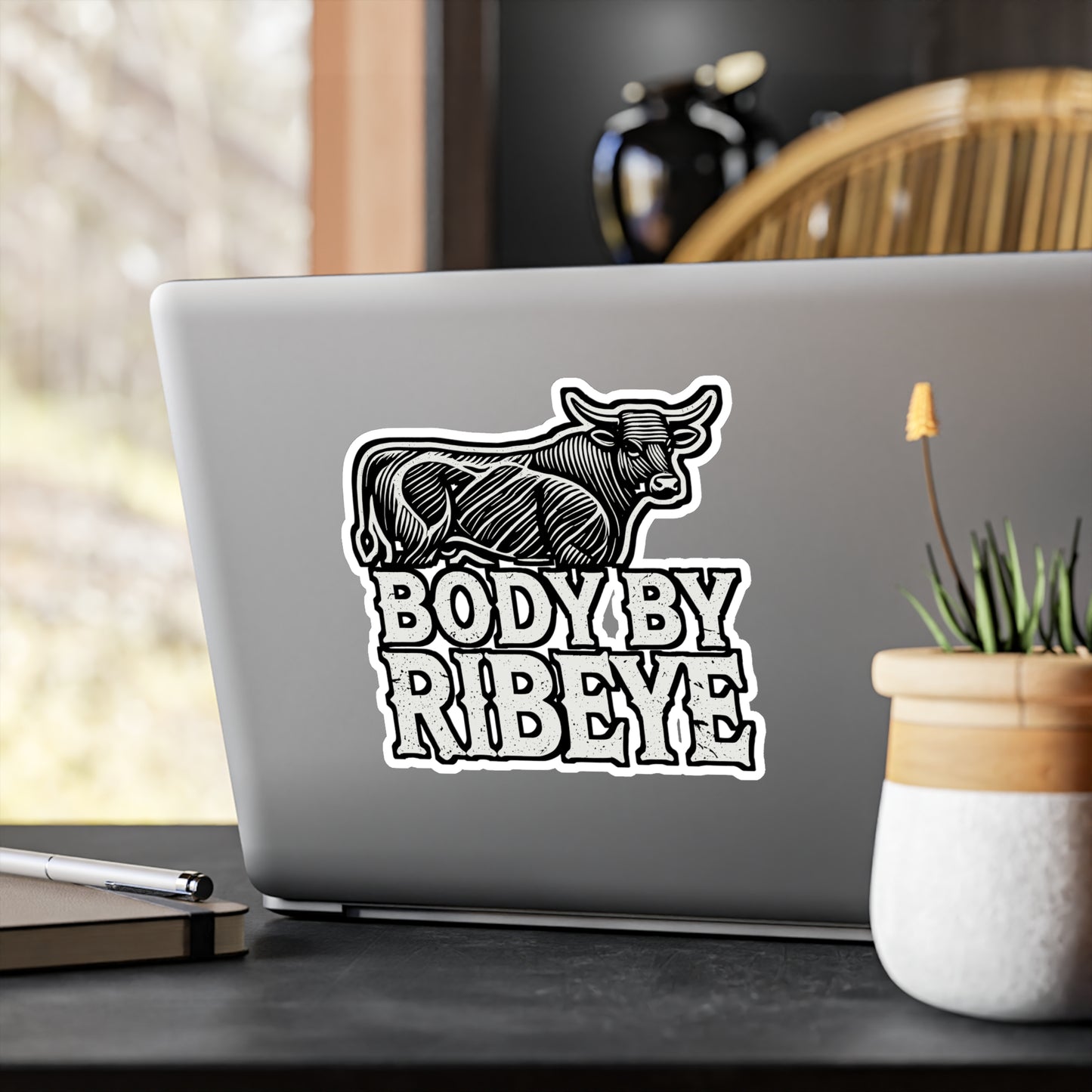 Body By Ribeye – Vinyl Beef Decal for Car Window, Laptop, or Water Bottle | Steaks Gift, Ribeye Sticker