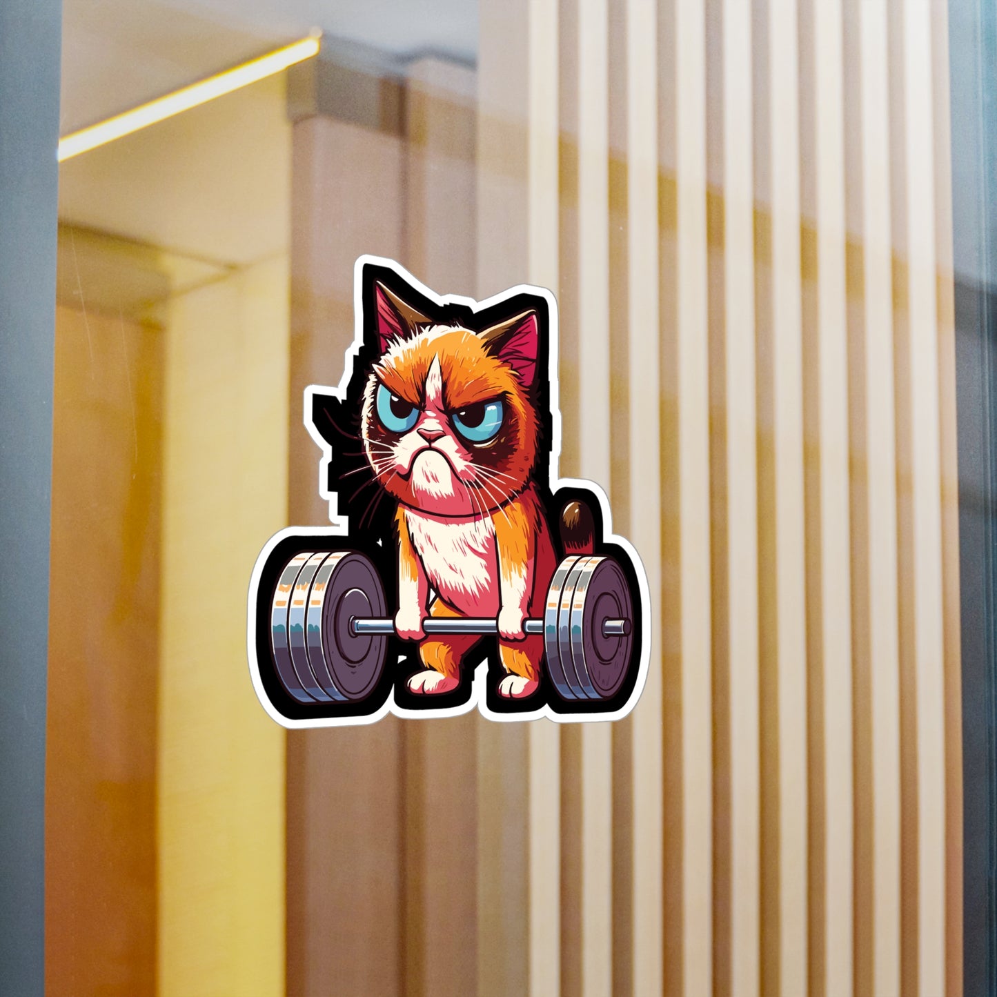 Deadlift Cat Bodybuilding - Weightlifting Sticker for Laptop Sticker. Water Bottle Sticker, Vinyl Muscles Decal - Weightlifting Gift