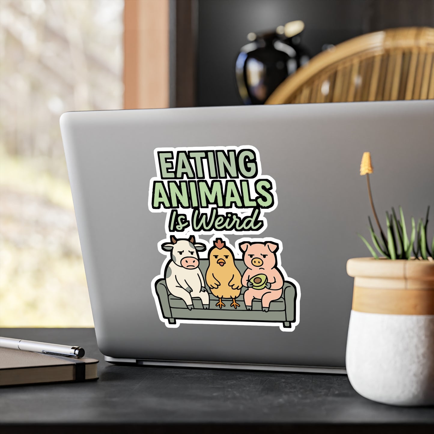 Vegan Sticker "Eating Animals Is Weird" – Funny Vinyl Decals for Laptop, Water Bottle, Vegetarian, Vegetable Rights, Waterproof