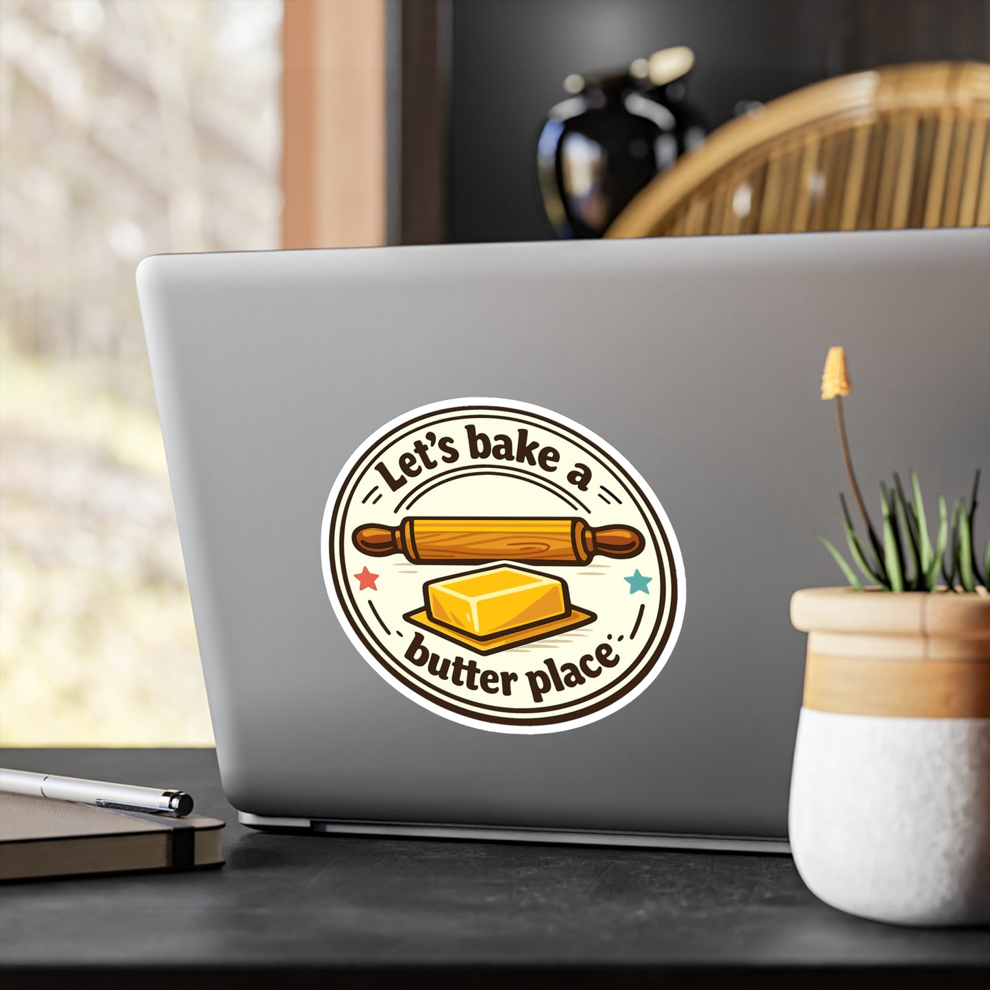 Baking Sticker Let’s bake a butter place Funny Sourdough Baker Design Waterproof Vinyl sticker decals for Laptop Water Bottle