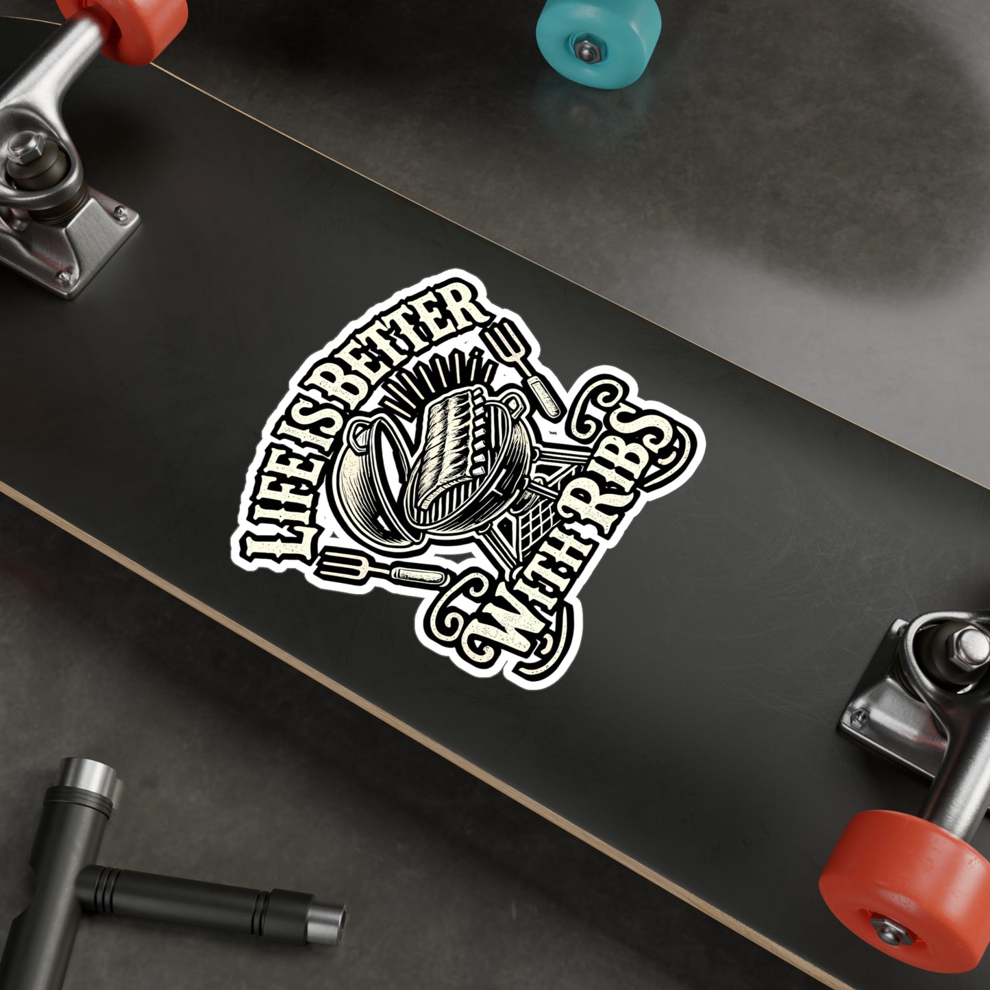 Life Is Better With Ribs – BBQ Vinyl Decal for Car Window, Laptop, or Water Bottle | Barbecue Gift, Steak Lover Sticker