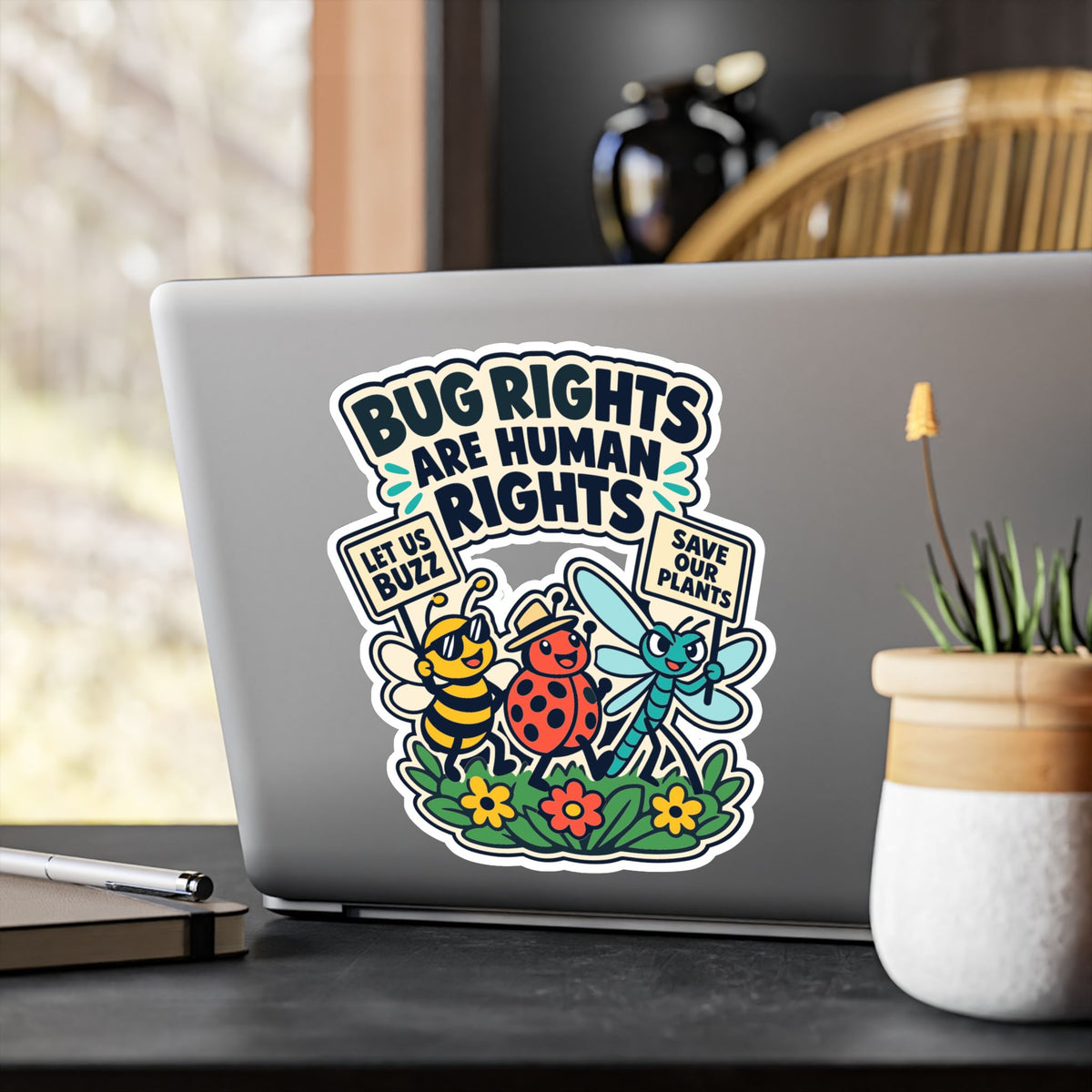 Plants Sticker – Bug Rights Are Human Rights, Dandelion Design for Nature and Friendship Lovers, decals for Laptop or Water Bottle