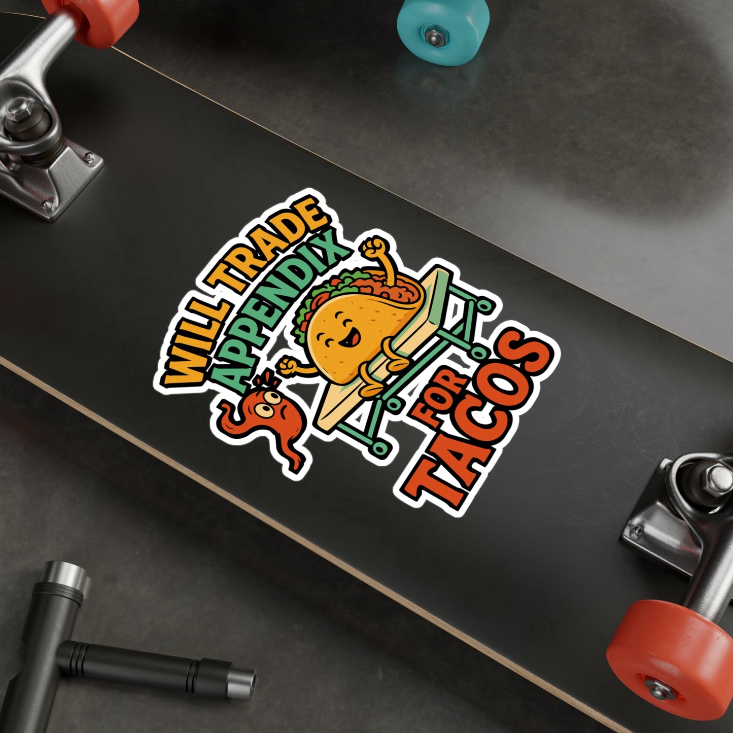Will Trade Appendix For Tacos – Funny Appendix Sticker for Laptop, Water Bottle & Vinyl Decal | Laparoscopic Gift Idea