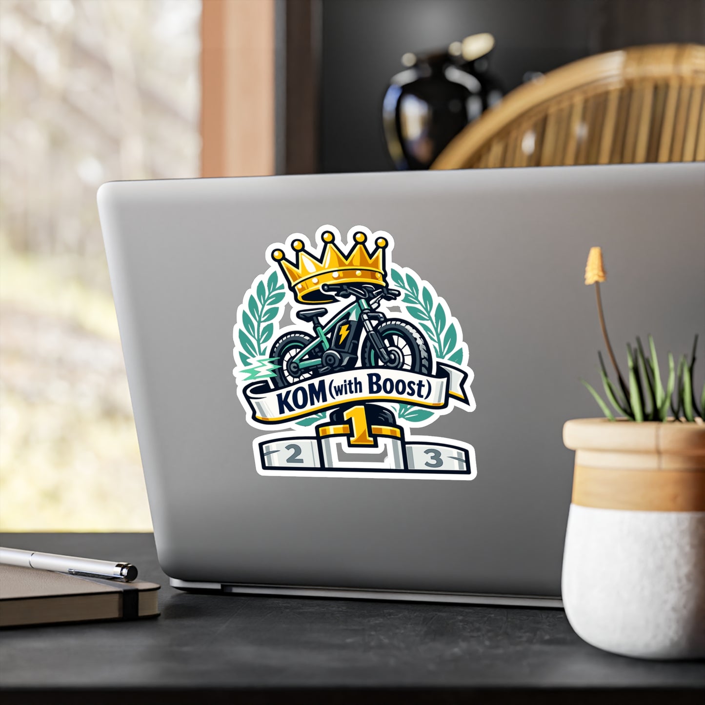 E-Bike Sticker KOM (with Boost) Waterproof Vinyl Decals for Electric Bike, Laptop or Water Bottle, eCycling e Cyclist Style