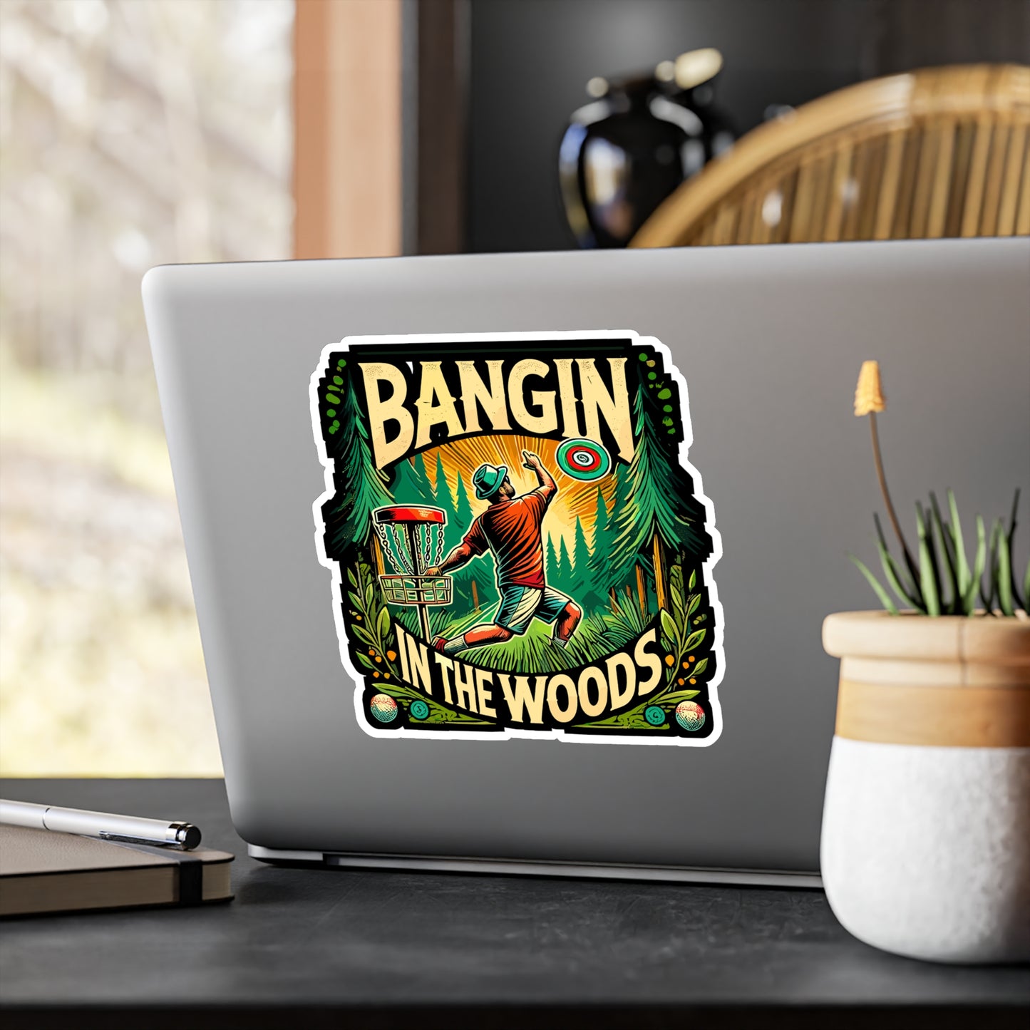Bangin In The Woods - Disc golf Sticker for Laptop Sticker. Water Bottle Sticker, Vinyl Frisbee golf Decal - Disc golf Gift