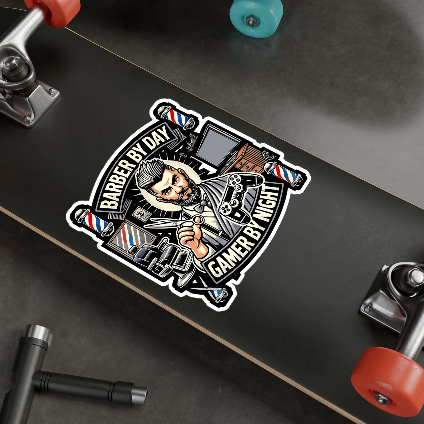Barber By Day Gamer By Night - Barber Sticker for Laptop Sticker. Water Bottle Sticker, Vinyl Gamer Decal - Barber Gift