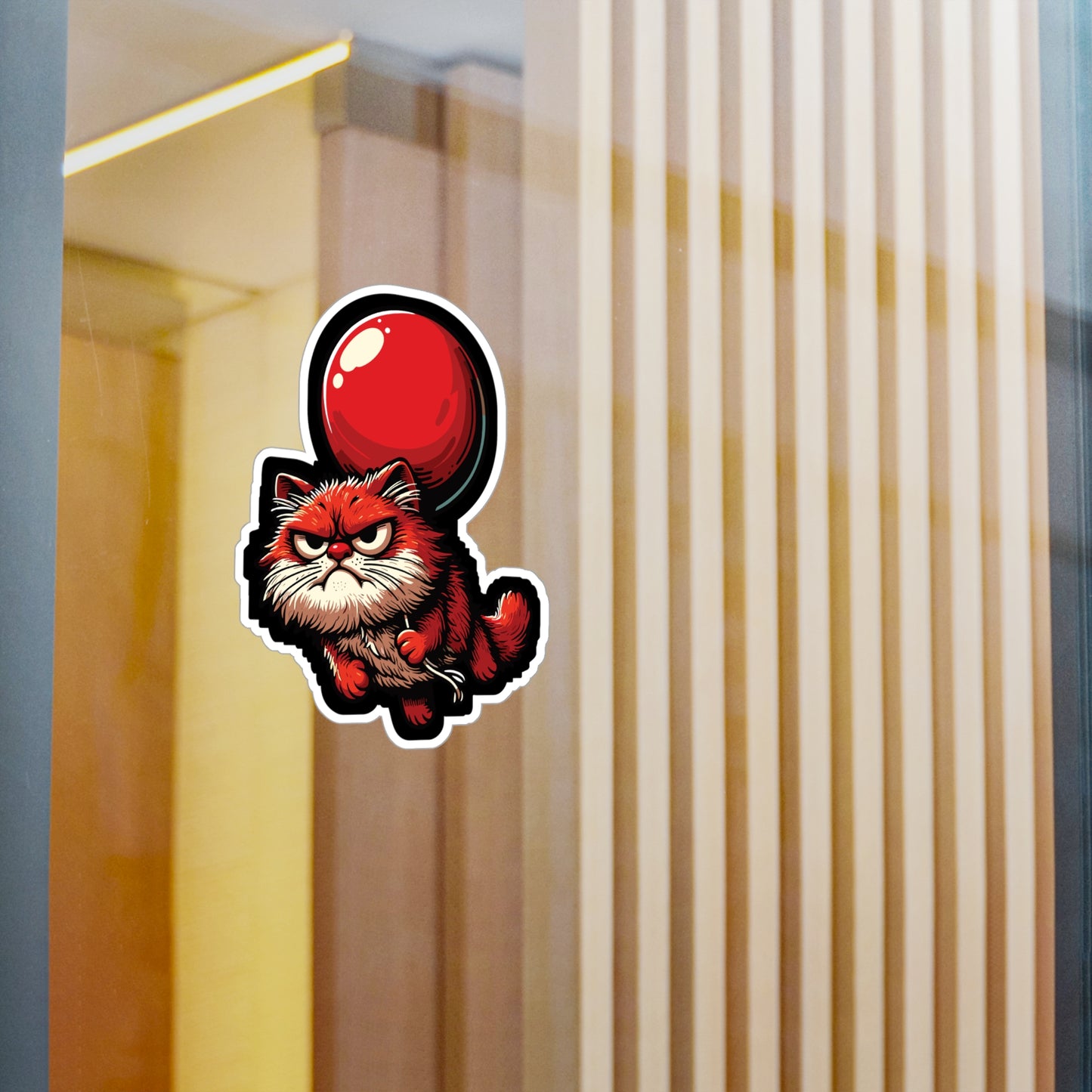 Cat with Balloon - Cat Sticker for Car Window Laptop Sticker. Water Bottle Sticker, Vinyl Balloon Decal, Floating Sticker - Cat Gift