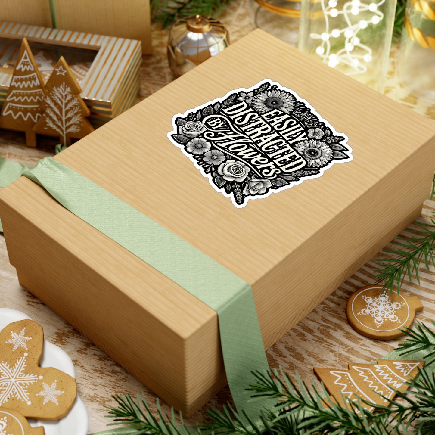 Easily Distracted By Flowers – Gardening Sticker for Laptop or Water Bottle | Vinyl Flower Decal | Gardening Gift for Plant Lovers