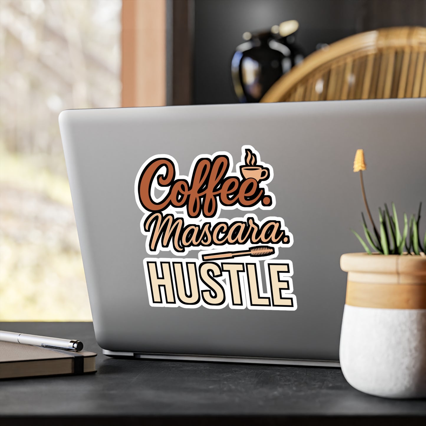 Coffee Mascara Hustle – Vinyl Sticker for Laptop or Water Bottle | Funny Makeup & Coffee Lover Gift