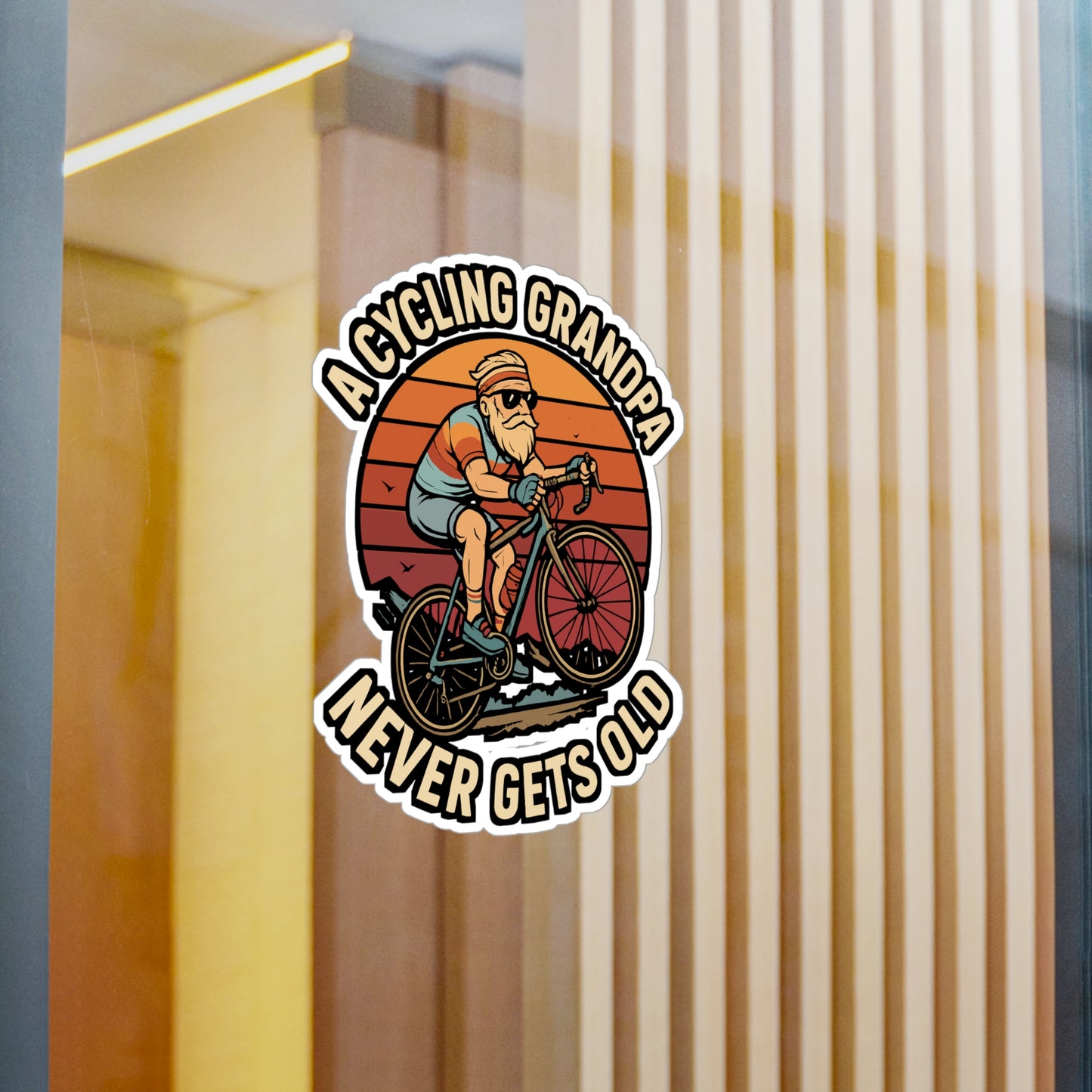 Cycling Sticker – "A Cycling Grandpa Never Gets Old" Decals, Waterproof Vinyl for Laptop, Water Bottle, Bike, Chain Crank Pedal Theme