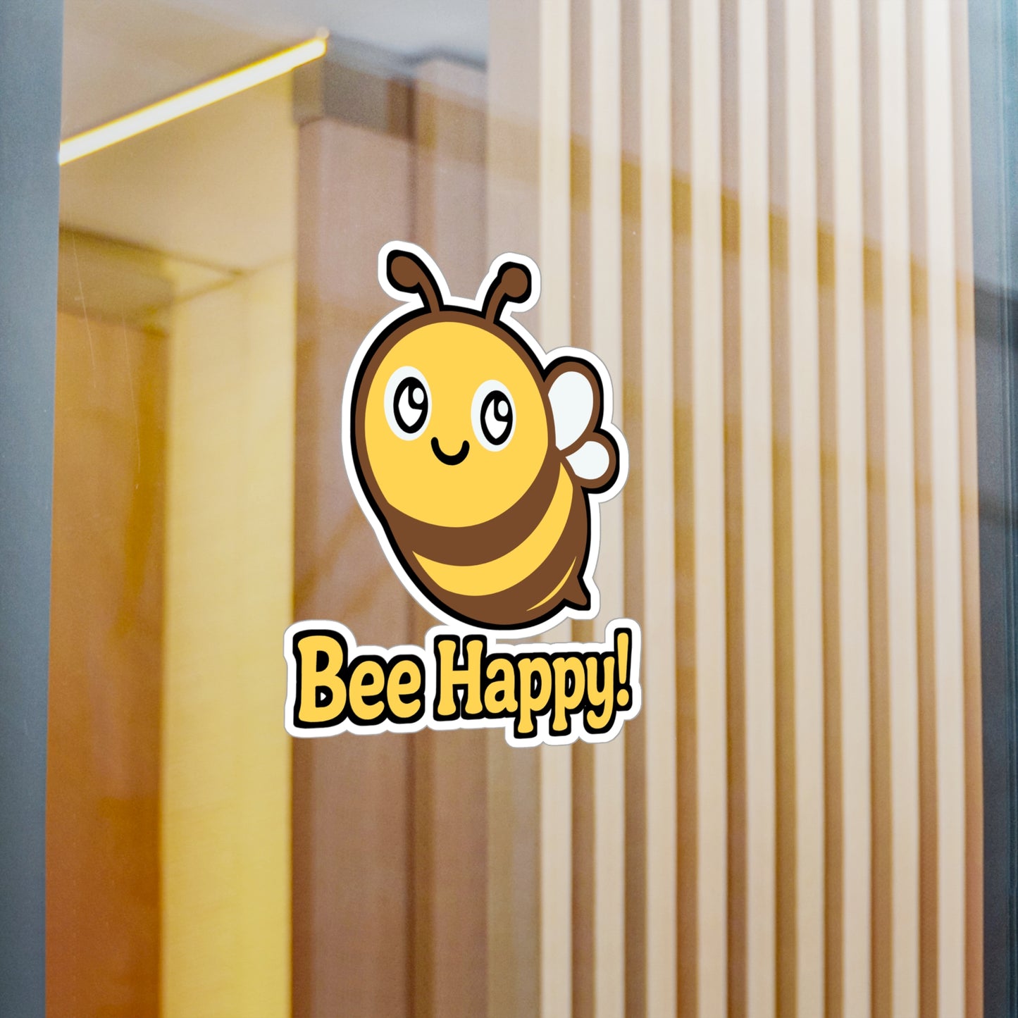 Bee Sticker – Cute Cartoon Smiling Bee Decals, Yellow Stripes Insect Design for Laptop, Water Bottle, Waterproof Vinyl