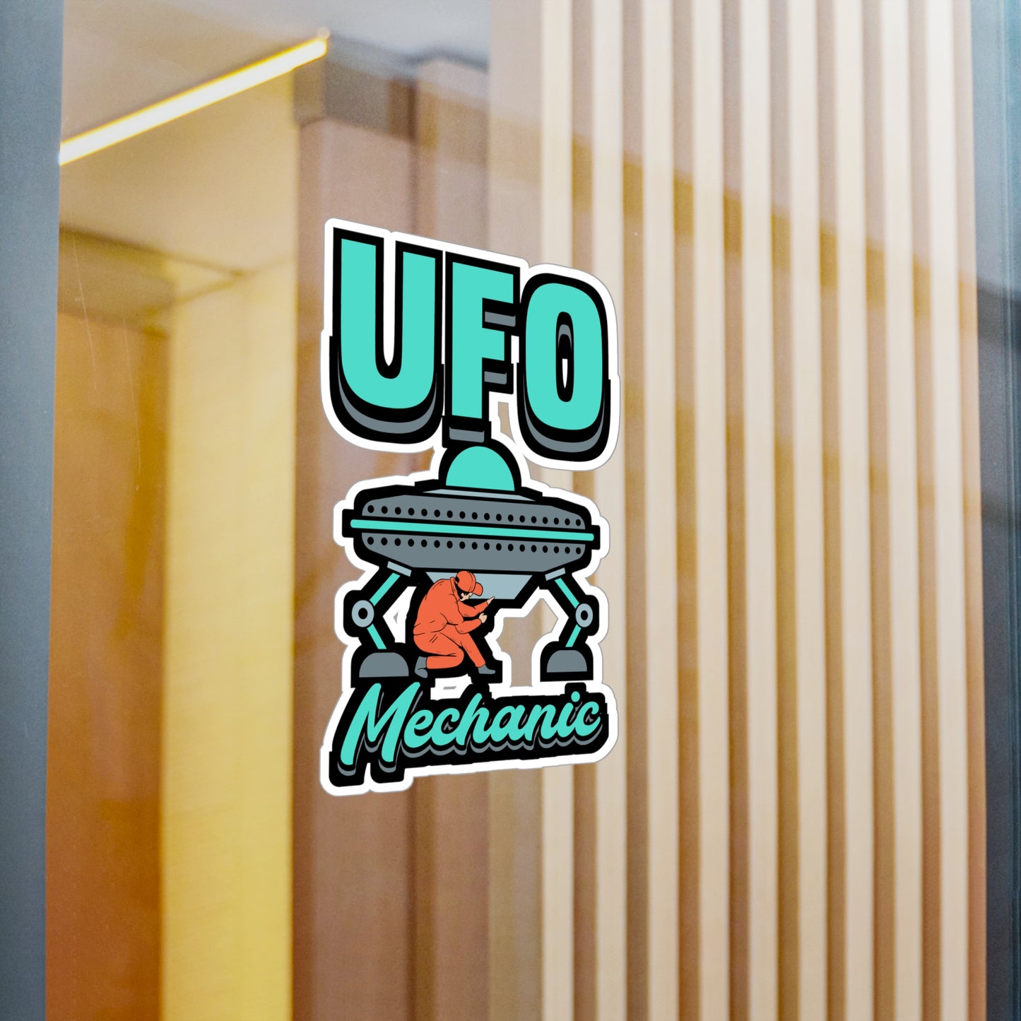 UFO Mechanic - Alien Sticker for Car Window Laptop Sticker. Water Bottle Sticker, Vinyl Space Decal, Area 51 Sticker - Alien Gift