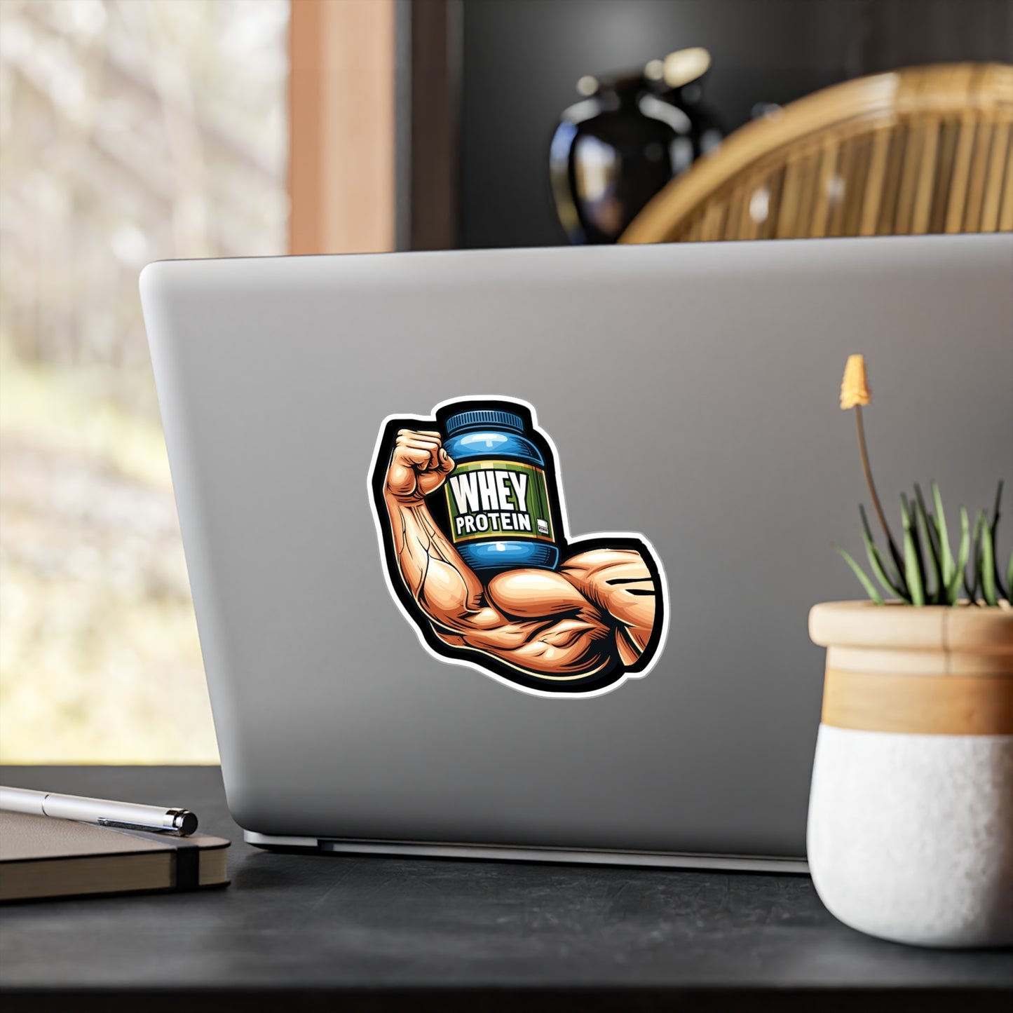 Whey Protein Muscle - Workout Sticker for Car Window Laptop Sticker. Water Bottle Sticker, Vinyl Protein Decal, Whey Sticker - Workout Gift