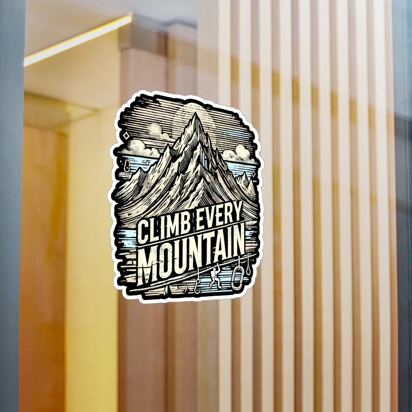 Climb Every Mountain – Vinyl Climbing Decal for Car, Laptop & Water Bottle | Outdoor Adventurer Gift