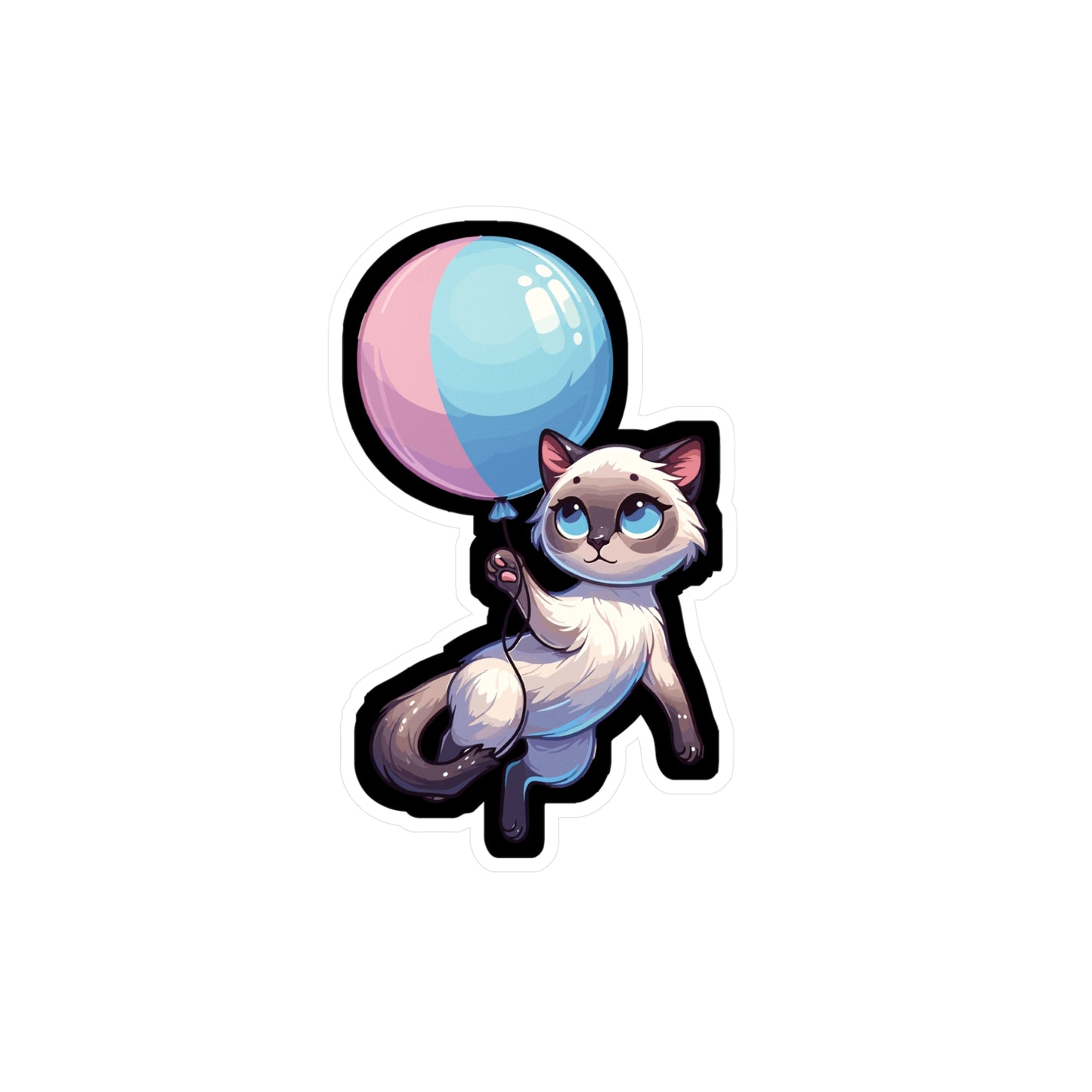 Cat with Balloon - Cat Sticker for Car Window Wall Laptop Sticker. Water Bottle Sticker, Vinyl Balloon Decal, Floating Sticker - Cat Gift