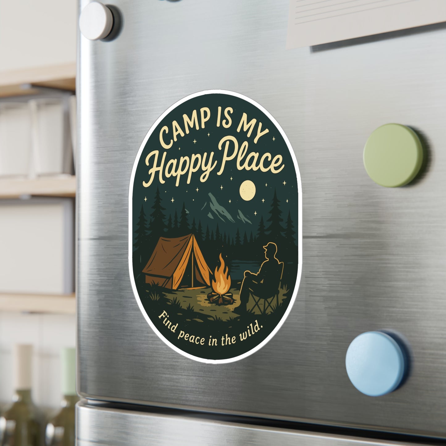 Camp Is My Happy Place – Camping Sticker for Water Bottles, Laptops, Outdoor Lovers – Gift for Campers & Nature Enthusiasts