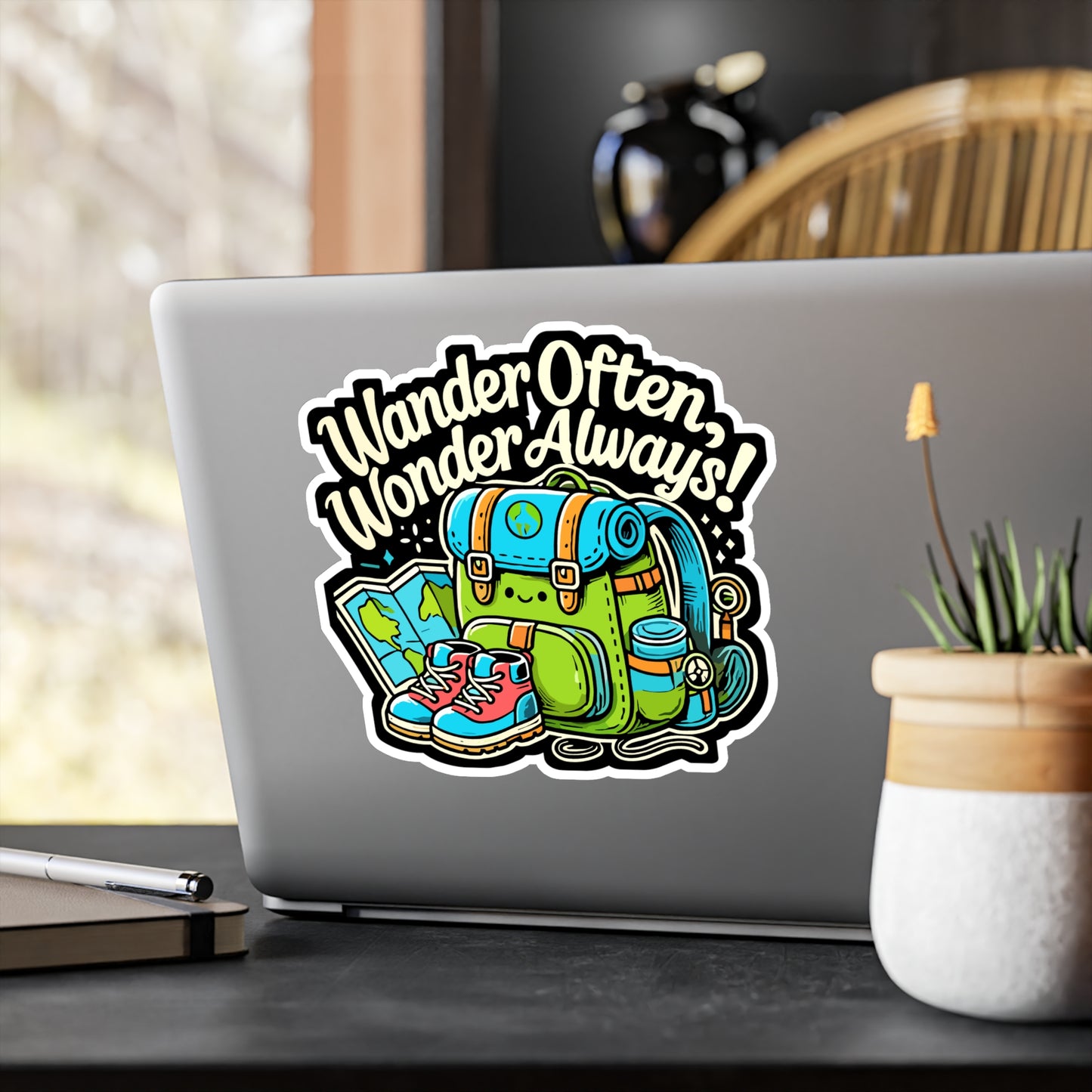 Wander Often Wonder Always - Adventure Sticker for Laptop Sticker. Water Bottle Sticker, Vinyl Hiking Decal - Adventure Gift