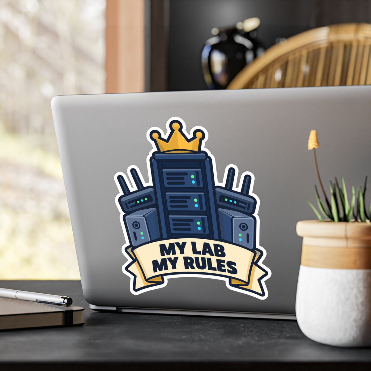 tech Sticker - My Lab My Rules, Reboot Button and Bandage Design for Laptop and Water Bottle Decals