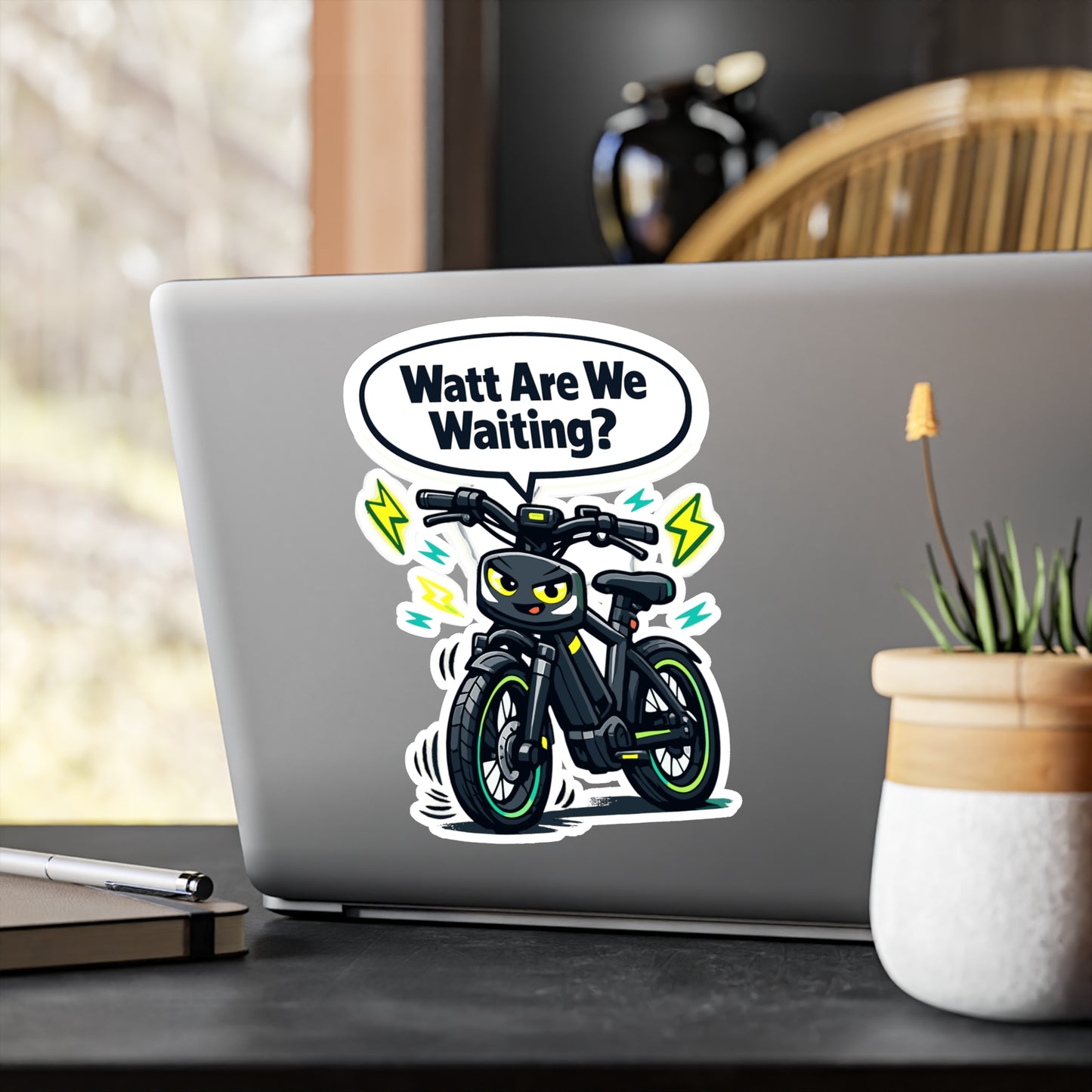 E-Bike Sticker Watt Are We Waiting? Funny Electric Bike Decals, Waterproof Vinyl for Laptop, Water Bottle, E Cycling E Cyclist