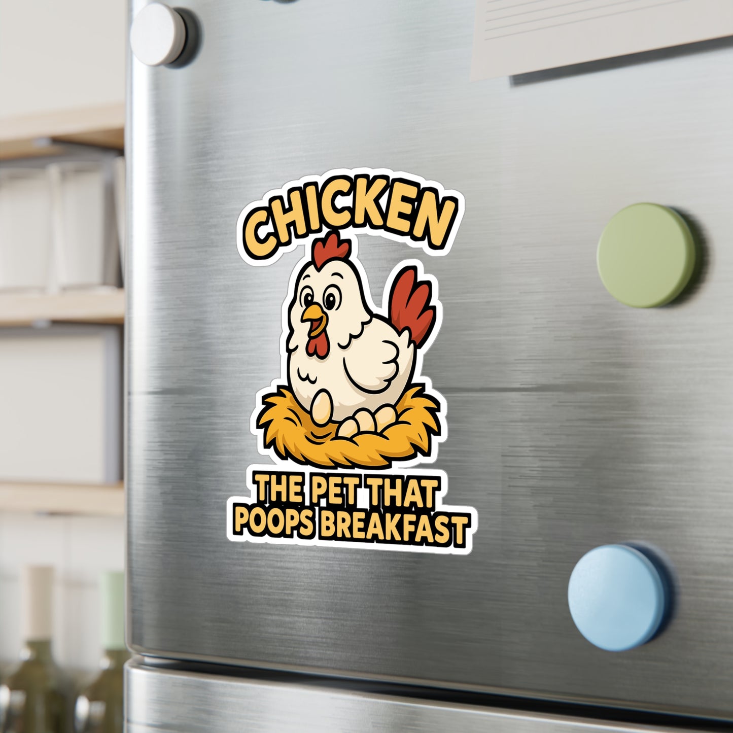 Chicken Sticker – Funny "Chicken The Pet That Poops Breakfast" Decals for Laptop, Water Bottle, Backyard Poultry Lover, Vinyl, Waterproof, Eggs Gift