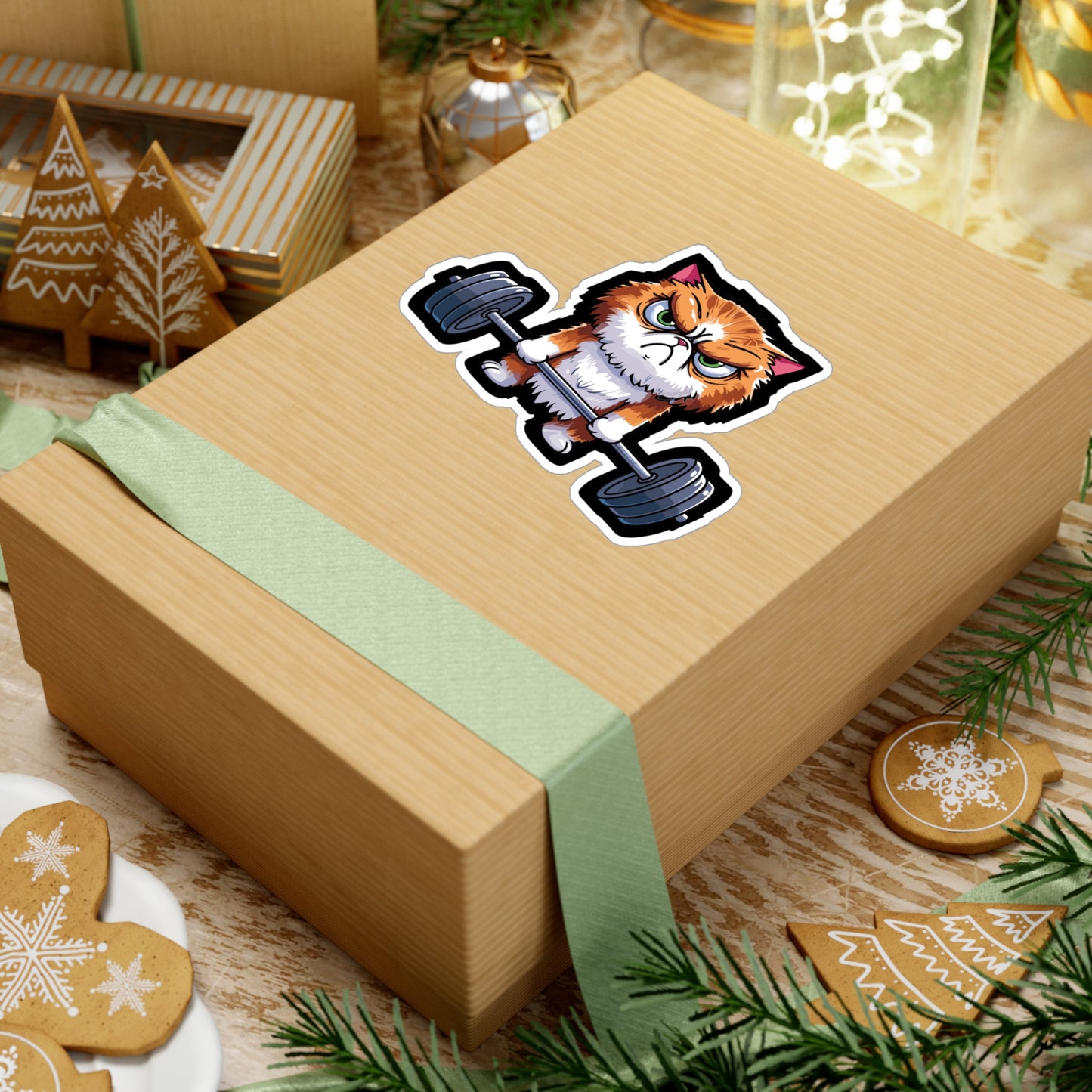 Deadlift Cat Bodybuilding - Weightlifting Sticker for Laptop Sticker. Water Bottle Sticker, Vinyl Muscles Decal - Weightlifting Gift