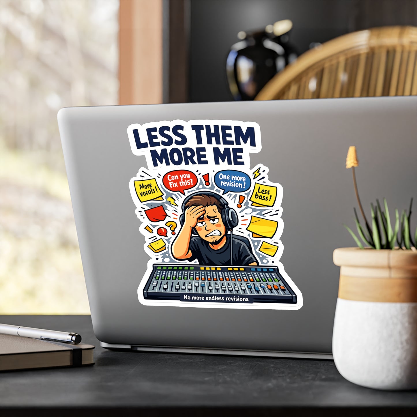 Audio Engineer Sticker Less Them, More Me Waterproof Vinyl Decals for Laptop, Water Bottle, Sound Engineer Audio Technician Monitor Design