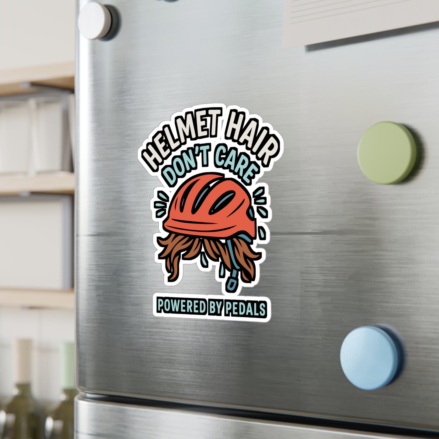 Cycling Sticker – "Helmet Hair Don't Care" Decals for Helmet, Laptop, Water Bottle, Waterproof Vinyl, Perfect for Cyclist and Bicycling Fans