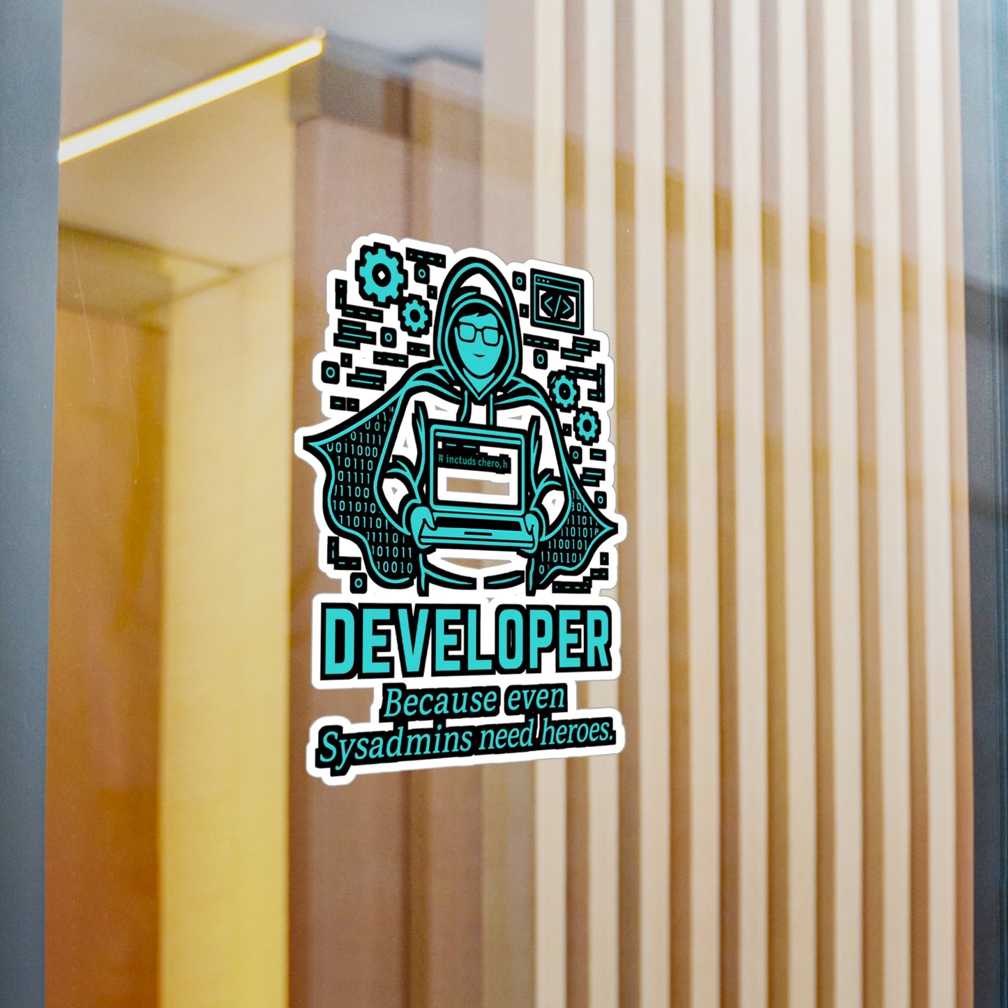 Software Sticker – "Developer Because Even Sysadmins Need Heroes" Vinyl Decals for Laptop or Water Bottle, Waterproof, Gift for Developer, Sysadmin, Testing Fans