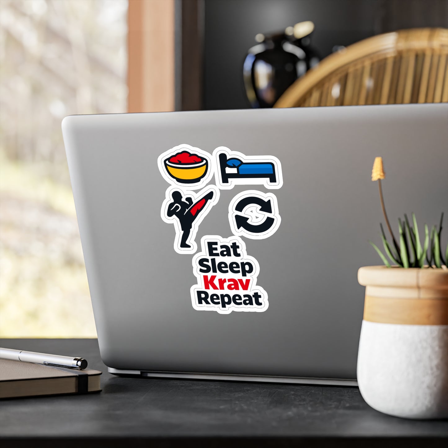 Krav Maga Sticker Eat Sleep Krav Repeat – Waterproof Vinyl Decals for Laptop, Water Bottle, Martial Arts Self Defense Fitness