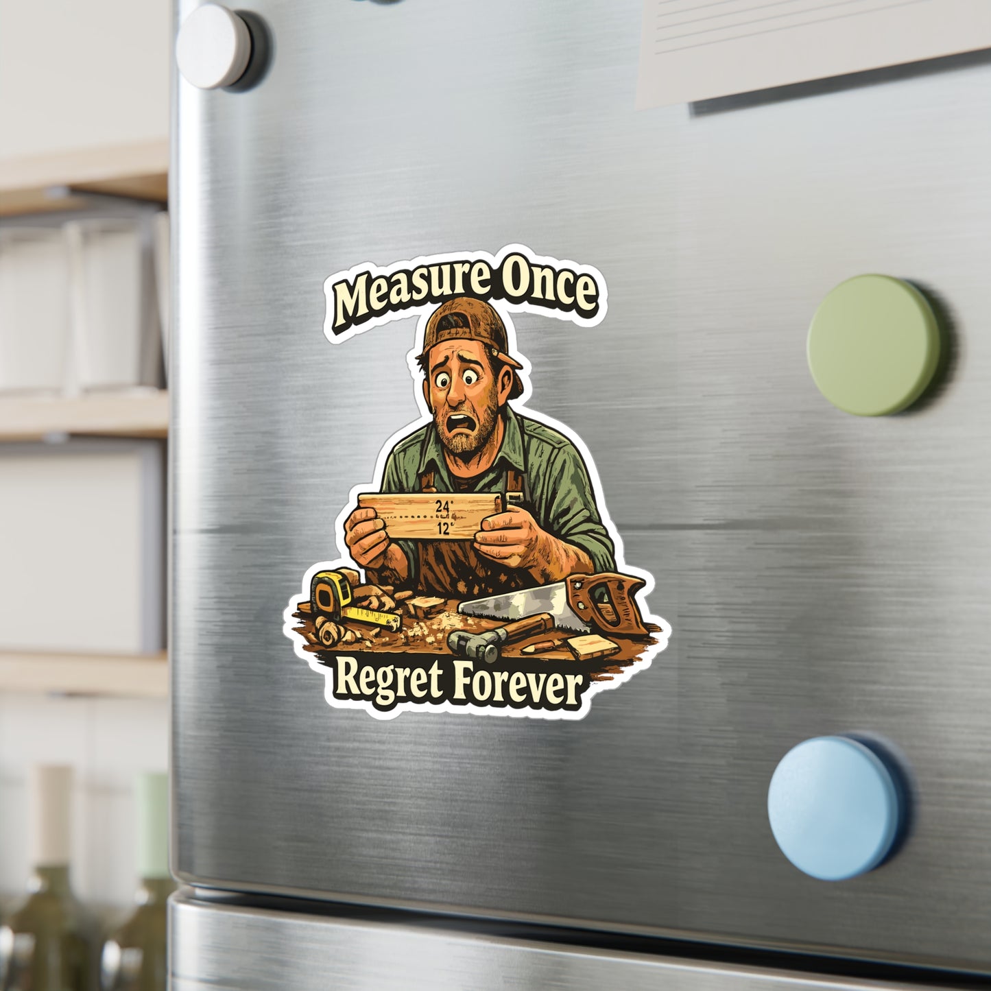 Carpenter Sticker Measure Once Regret Forever Funny Woodworker Woodworking Decals Waterproof Vinyl for Laptop Water Bottle