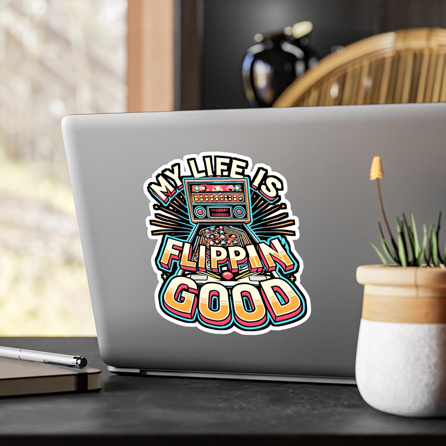 My Life Is Flippin' Good – Pinball Sticker for Laptop or Water Bottle | Vinyl Retro Decal, Perfect Pinball Gif