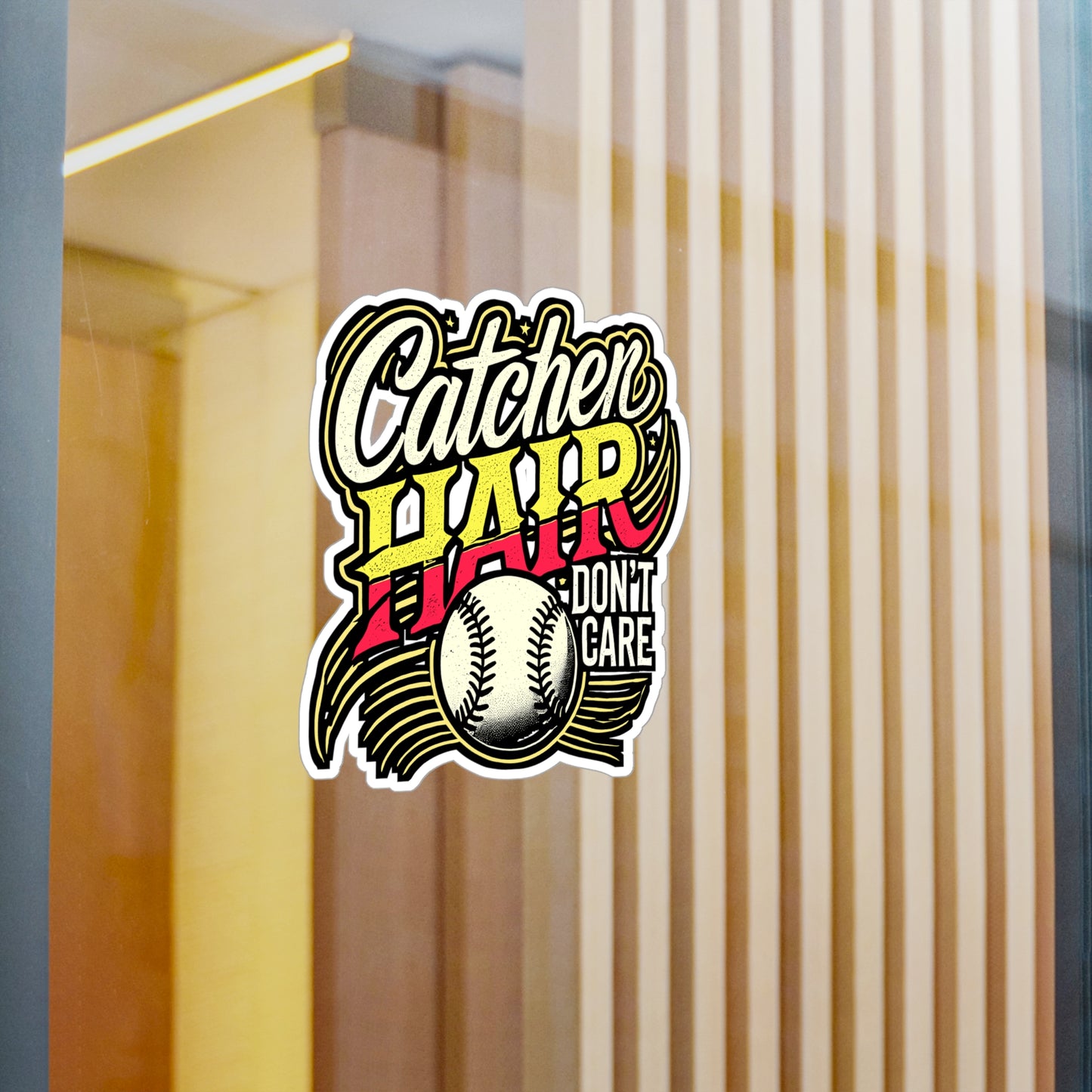 Catcher Hair Don't Care – Softball Vinyl Sticker for Laptop & Water Bottle | Fun Softball Gift for Catchers