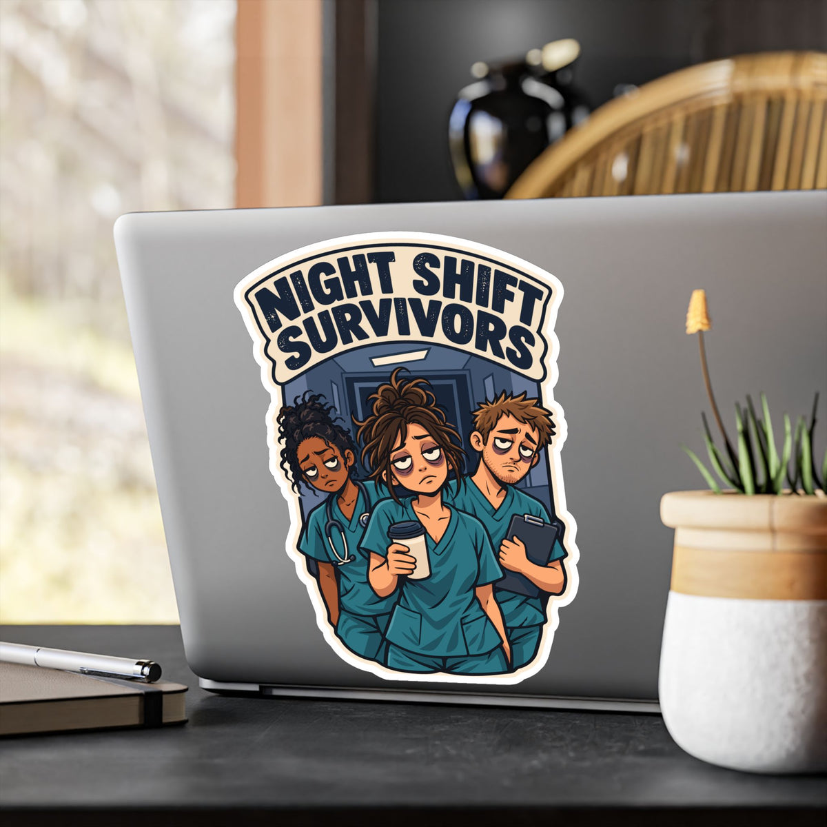Nurse Sticker – Night Shift Survivors Waterproof Vinyl Decals for Laptop, Water Bottle, Nursing Student Gift, Nursing School Degree