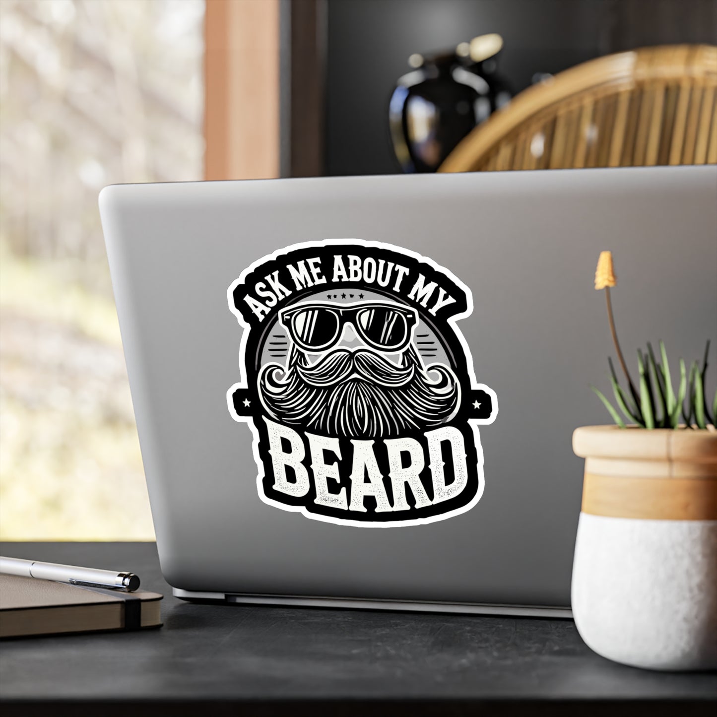 Ask Me About My Beard - Beard Sticker for Laptop Sticker. Water Bottle Sticker, Vinyl Bearded Decal - Beard Gift