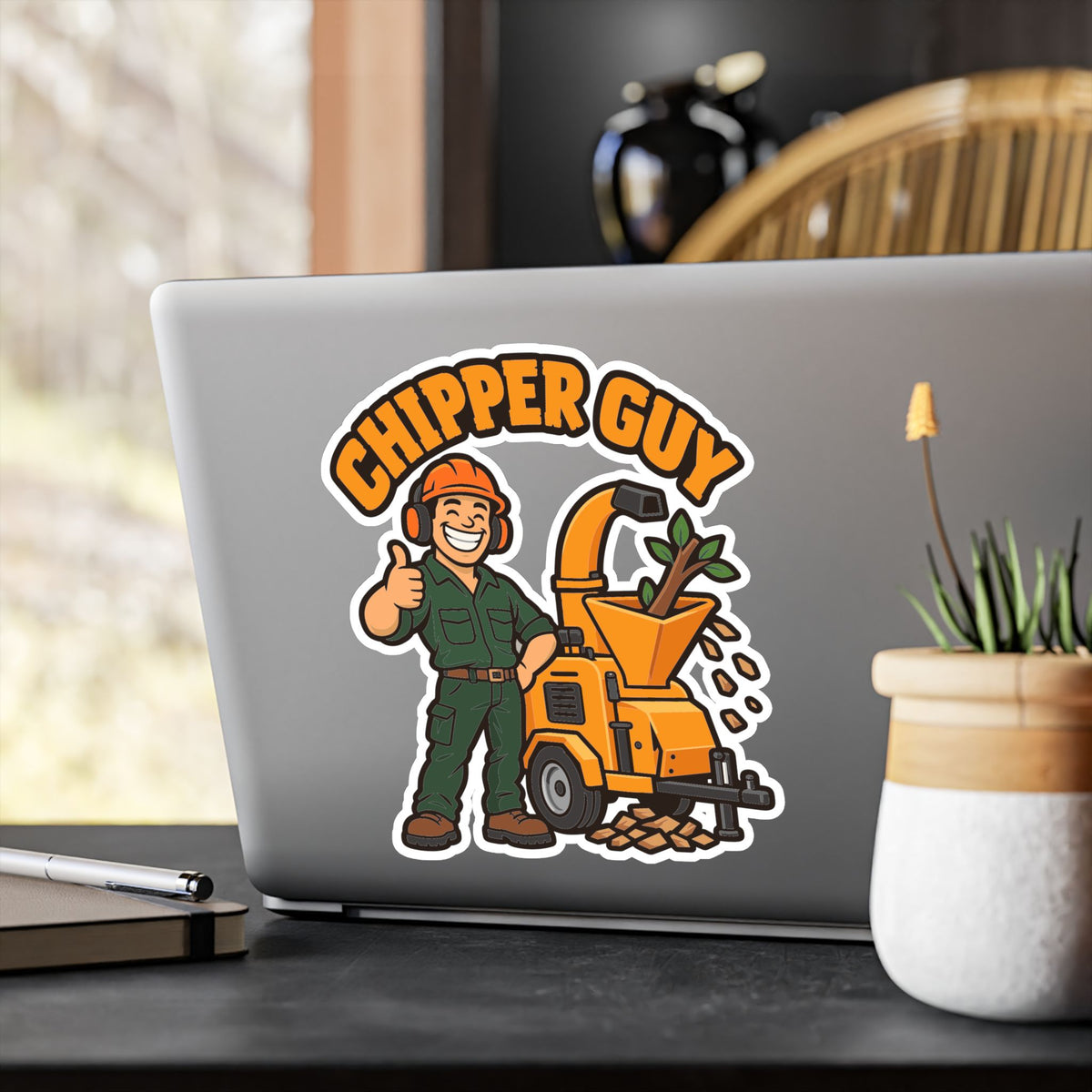 Tree Sticker Chipper Guy - Funny Tree Worker and Branch Manager Design, Decals for Laptop and Water Bottle