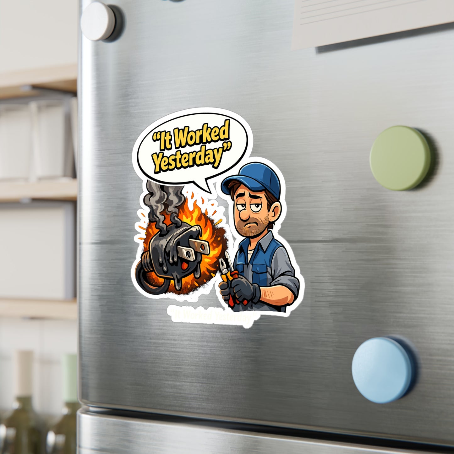 Electrician Sticker “It Worked Yesterday” Funny Vinyl Decals Waterproof for Laptop Tool Box Cable Wire Tech Gift