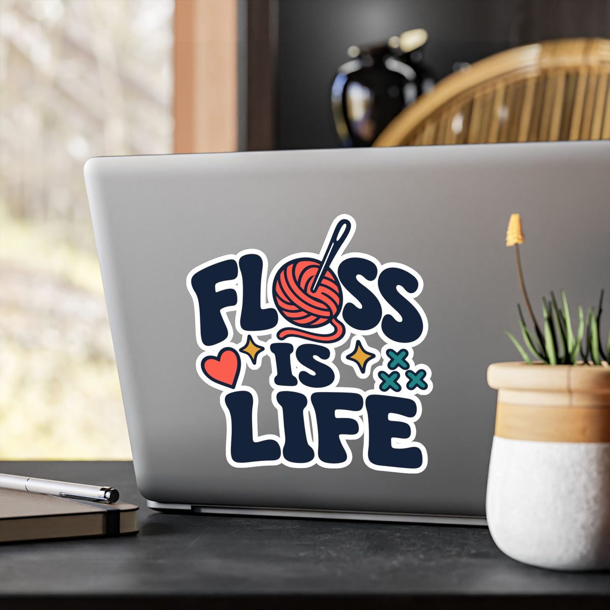 Embroidery Sticker - Floss is Life Decals for Needlework and Stitching Fans - Crafting Decor for Laptops & Water Bottles