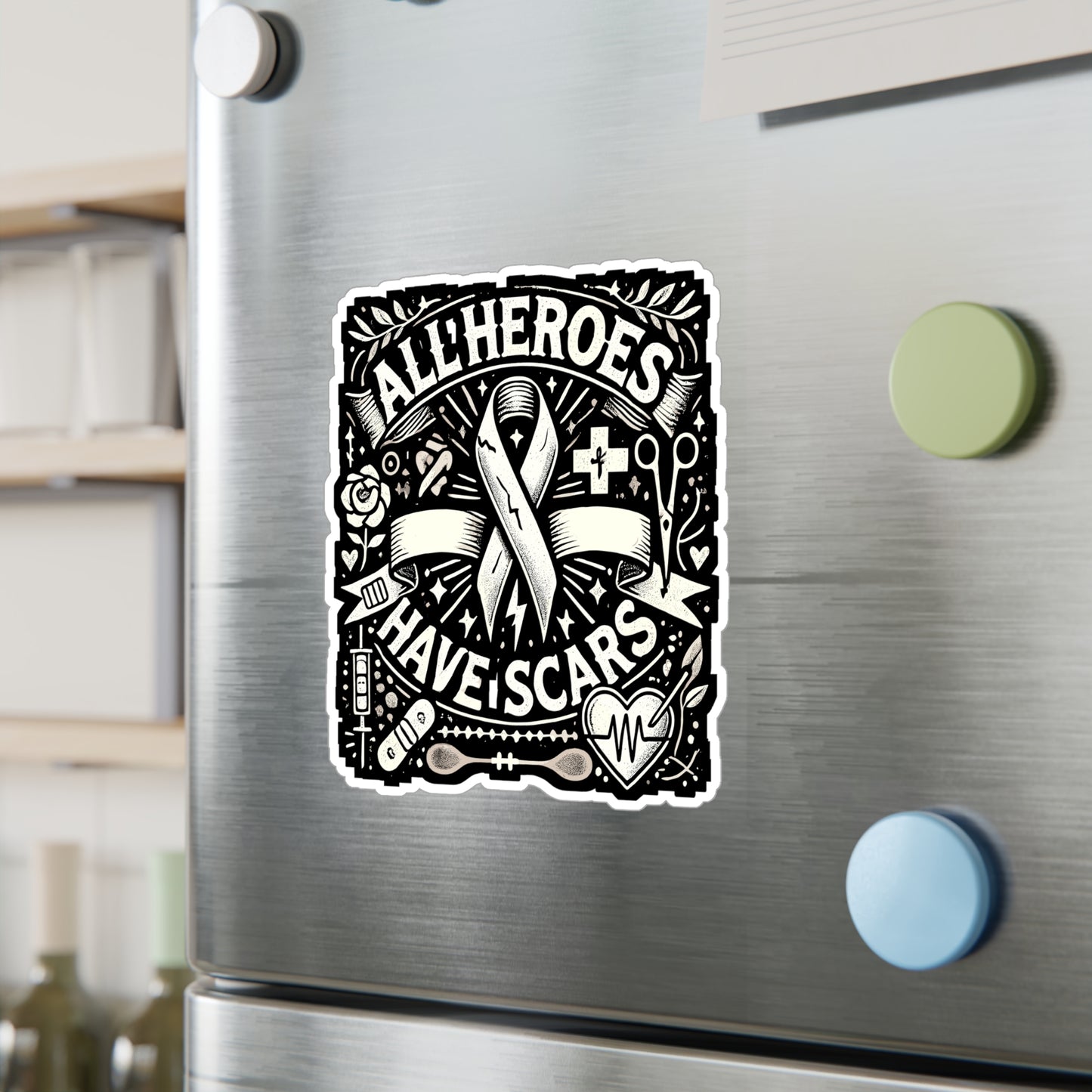 All Heroes Have Scars - Broken Sticker for Car Window Laptop Sticker. Water Bottle Sticker, Vinyl Limn Decal, Bionic Sticker - Broken Gift