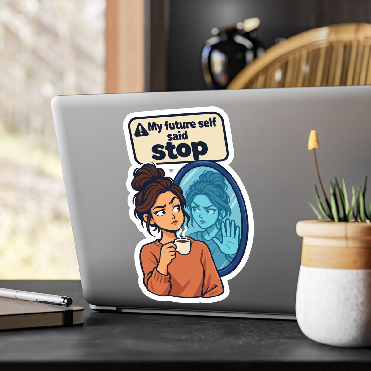 Comic Sticker – My Future Self Said Stop, Doppelgänger Warning Decals for Laptop and Water Bottle
