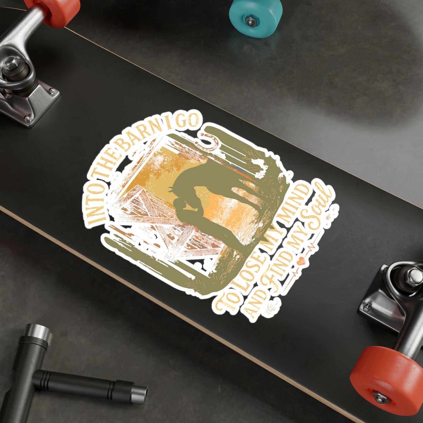 Into The Barn I Go To Lose My Mind And Find My Soul – Vinyl Sticker for Laptop, Water Bottle, or Car | Horse Lover Ranch Gift