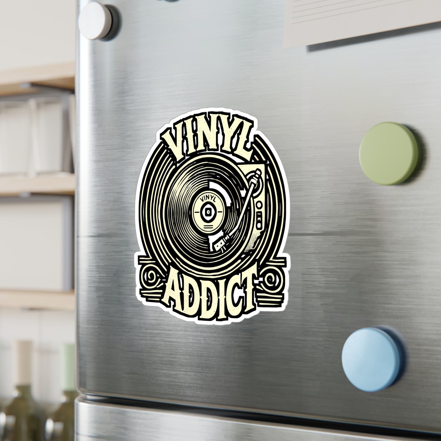 Vinyl Addict – Vinyl Record Sticker for Laptop or Water Bottle | Turntable Music Lover Gift