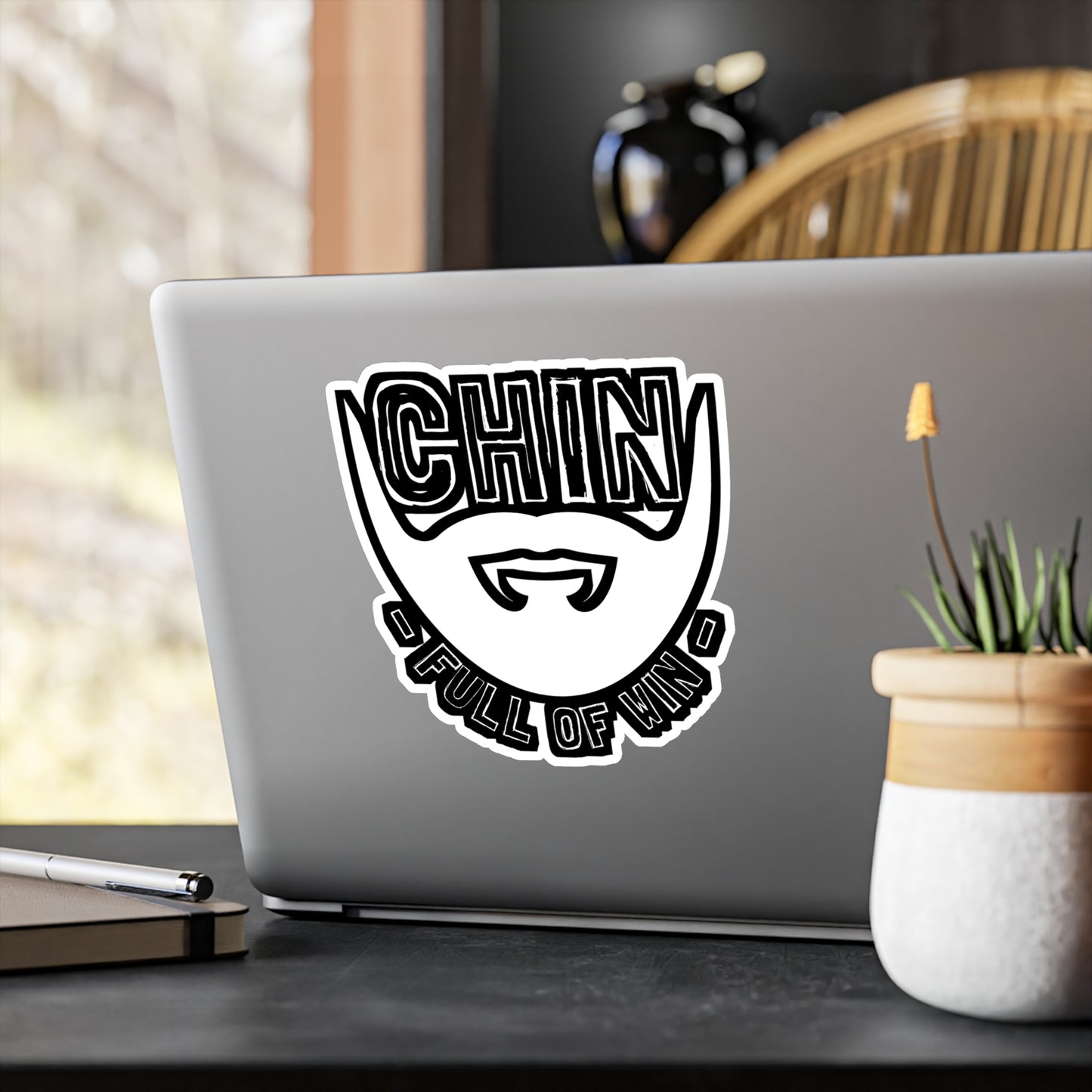 Chin Full Of Win - Beard Sticker for Car Window Laptop Sticker. Water Bottle Sticker, Vinyl Bearded Decal, Man Sticker - Beard Gift
