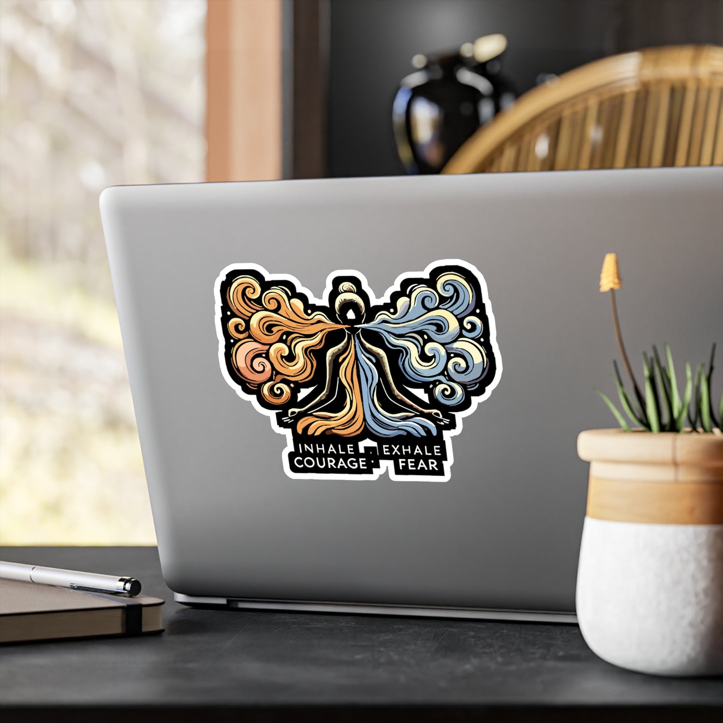 Inhale Courage, Exhale Fear - Mindfulness Sticker for Laptop Sticker. Water Bottle Sticker, Vinyl Courage Decal - Mindfulness Gift