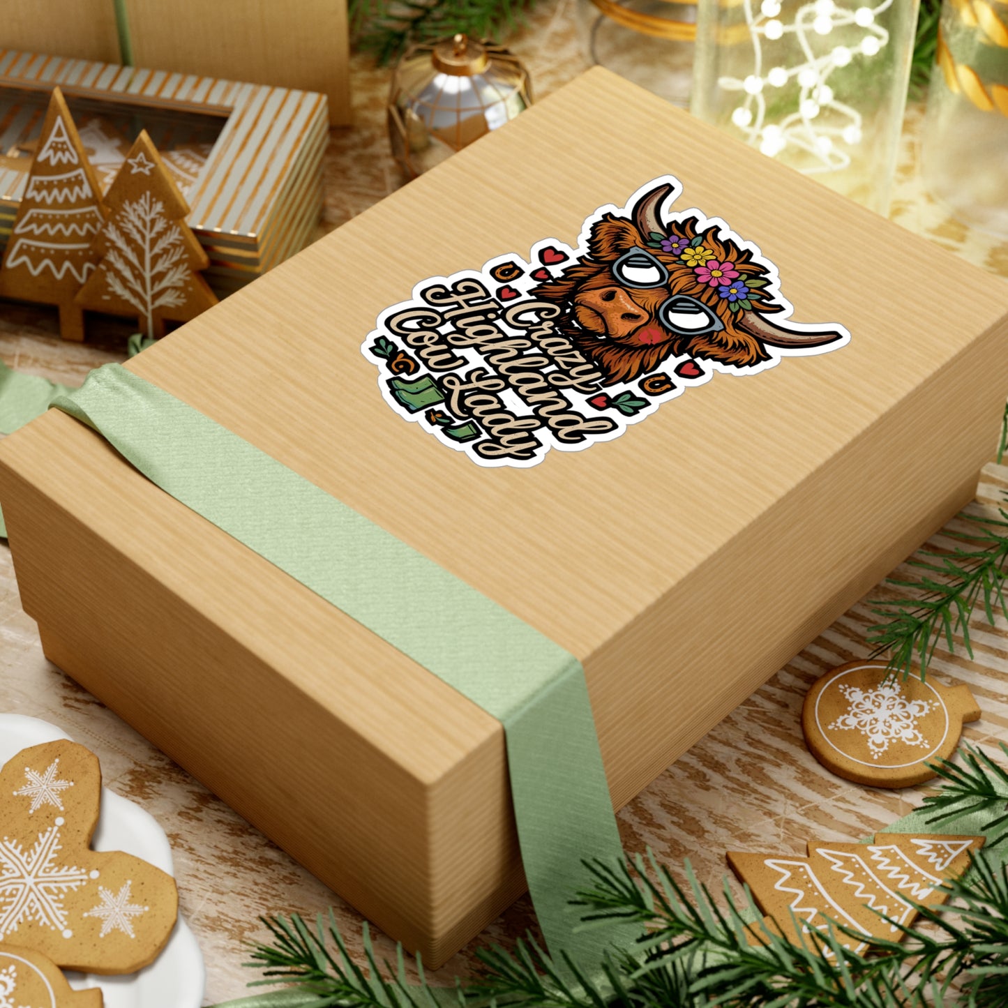 Crazy Highland Cow Lady – Highland Cow Sticker for Laptop, Water Bottle & Farm Animal Lover Gifts