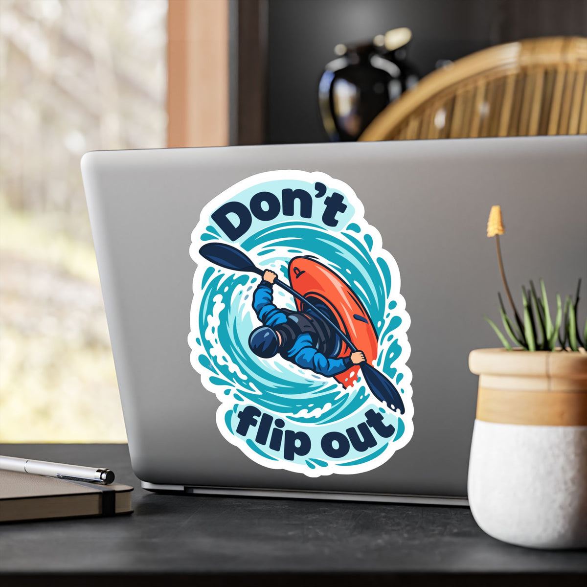 Kayak Sticker - Don’t Flip Out Decals for Kayaking and Rowing Fans, Funny Kayaker Design for Laptop or Water Bottle
