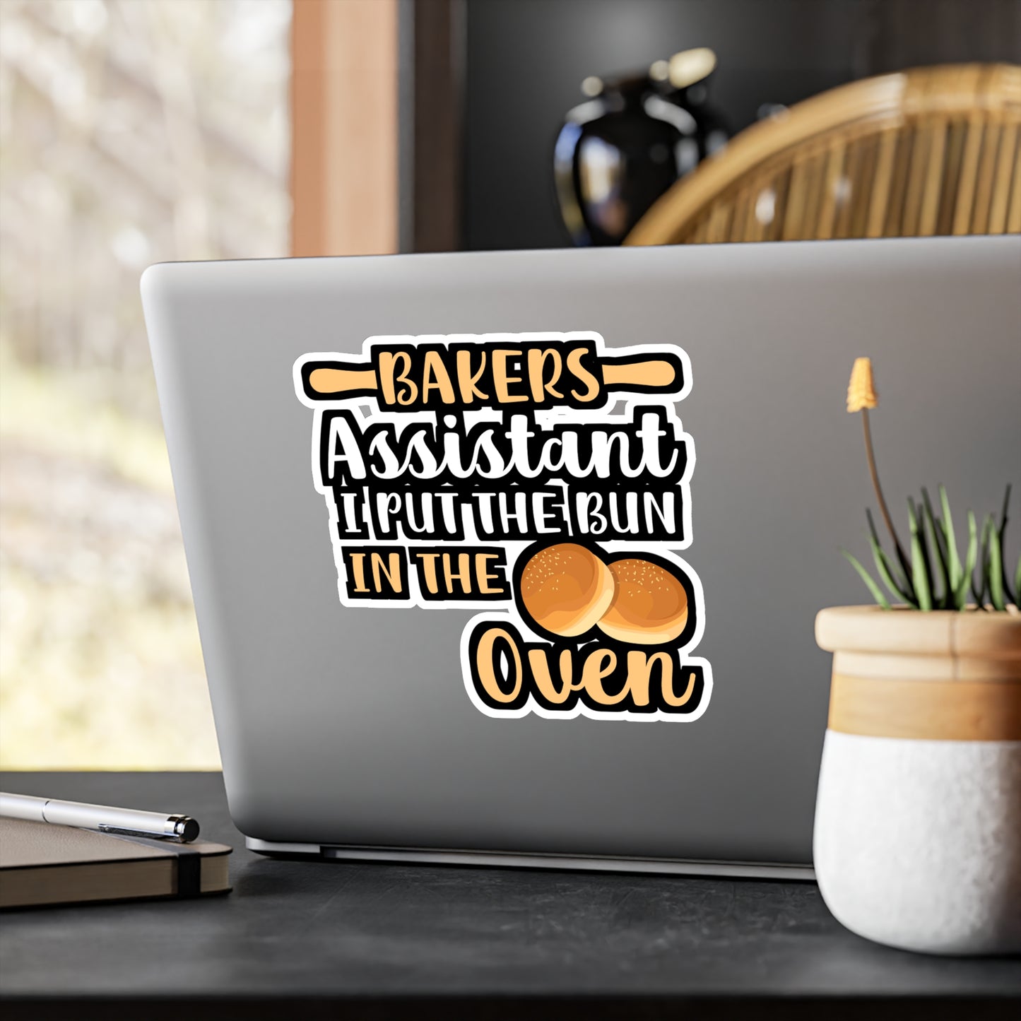 Baker's Assistant I Put The Bun In The Oven - Baking Sticker for Laptop Sticker. Water Bottle Sticker, Vinyl Cake-decorator Decal - Baking Gift