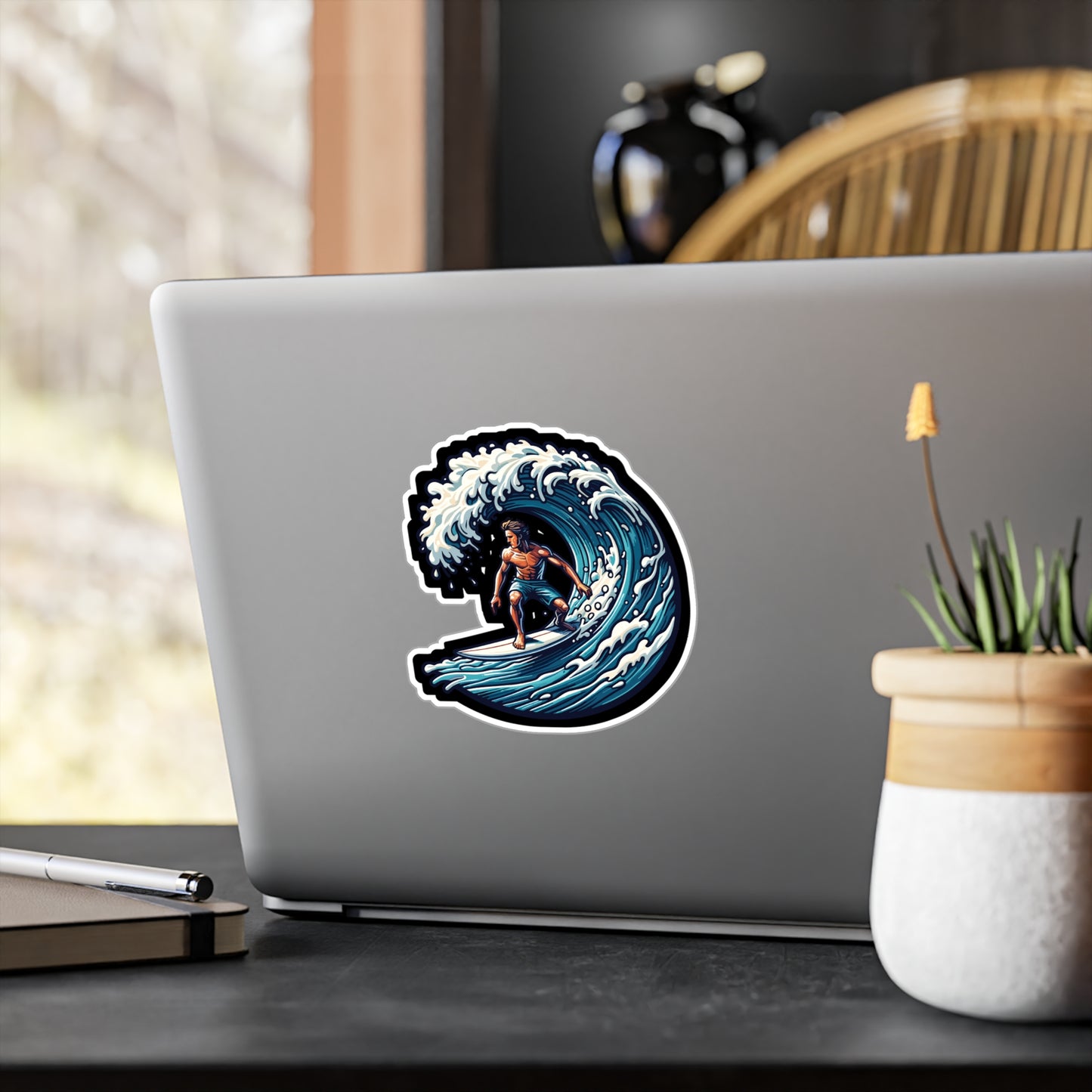 Surfboard Wave Surfer - Surfing Sticker for Laptop Sticker. Water Bottle Sticker, Vinyl Surf Decal - Surfing Gift