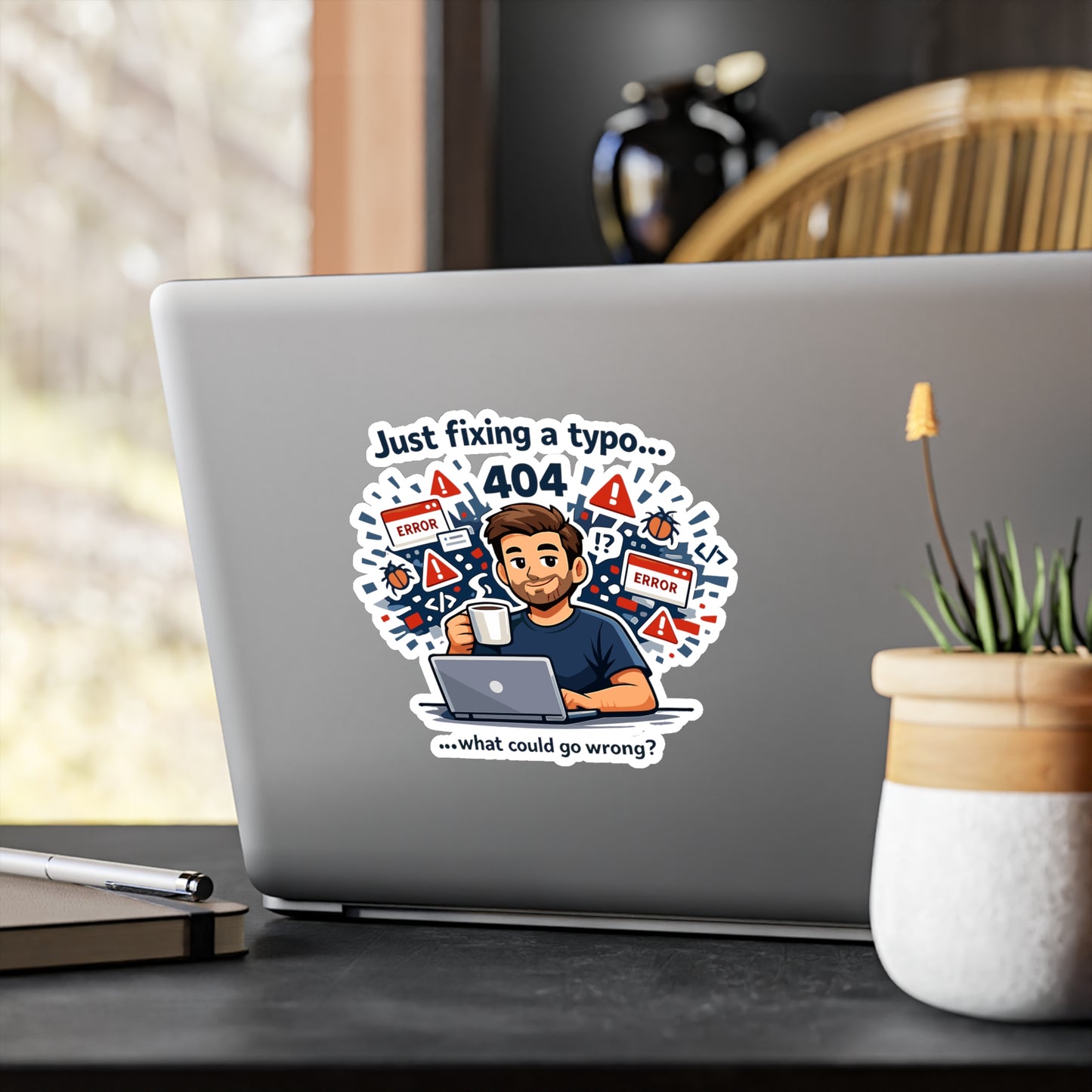 Coding Sticker “Just fixing a typo…” Programmer Decals, Funny Source Code Semicolon Vinyl Waterproof for Laptop, Water Bottle