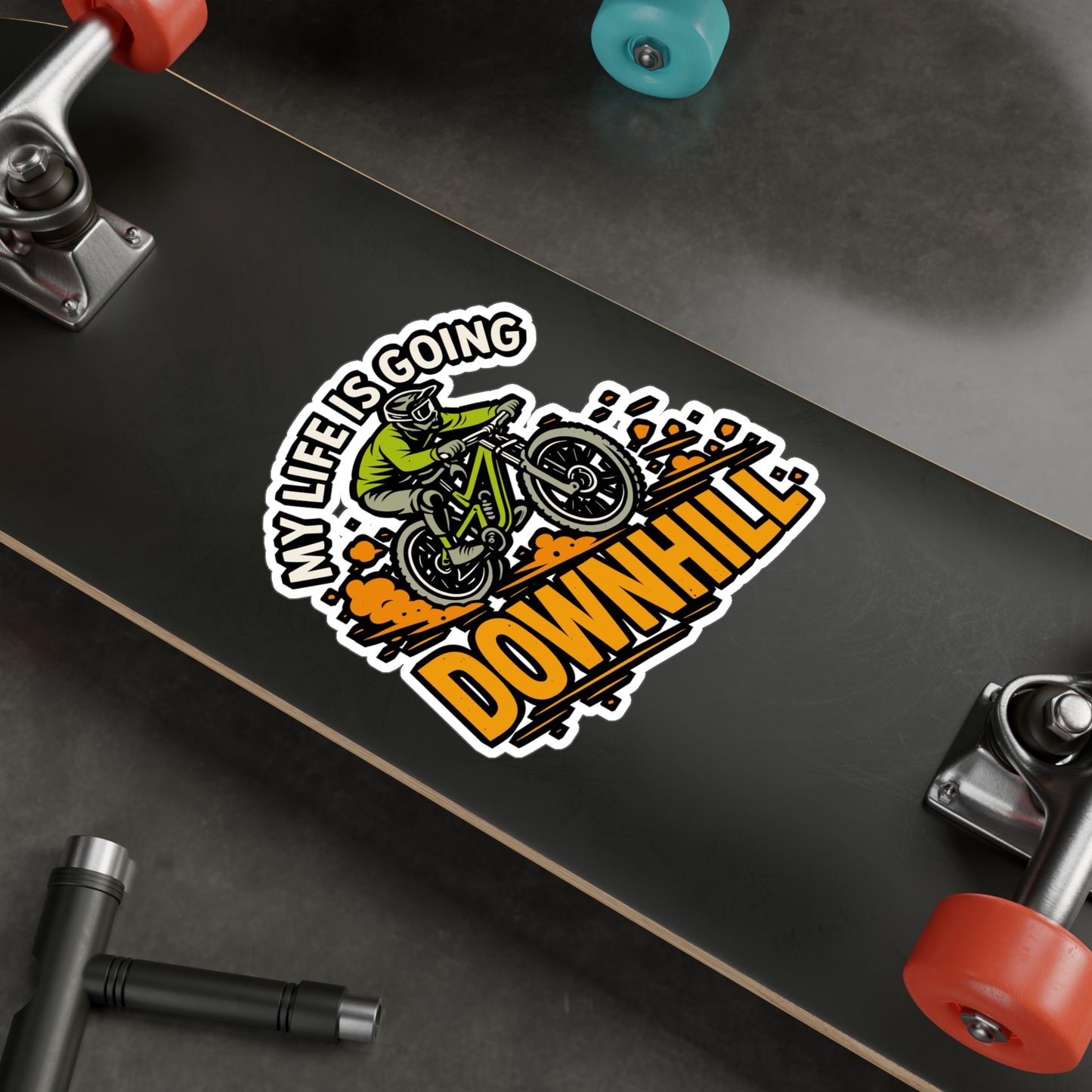 My Life Is Going Downhill – Cycling Sticker for Laptop or Water Bottle | Vinyl Decal, Bike Gift, Mountain Biking