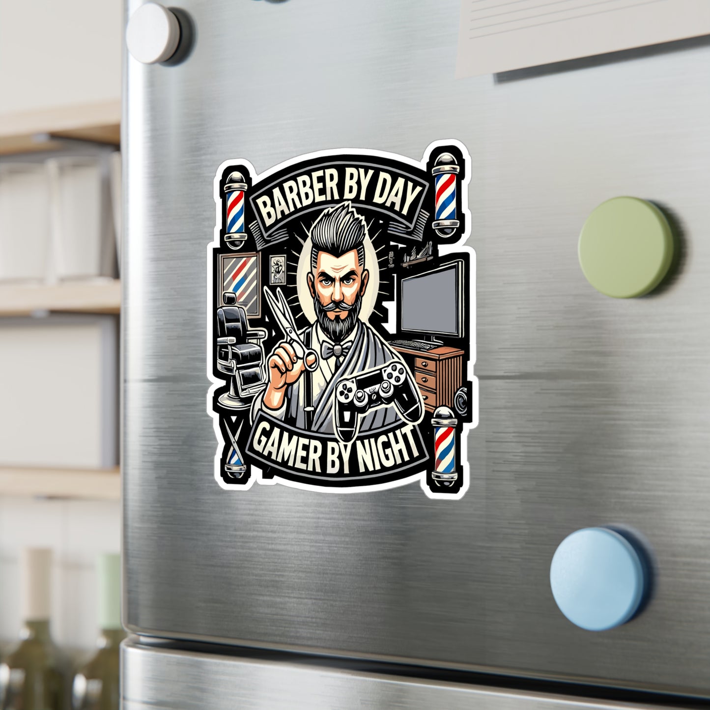 Barber By Day Gamer By Night - Barber Sticker for Laptop Sticker. Water Bottle Sticker, Vinyl Gamer Decal - Barber Gift